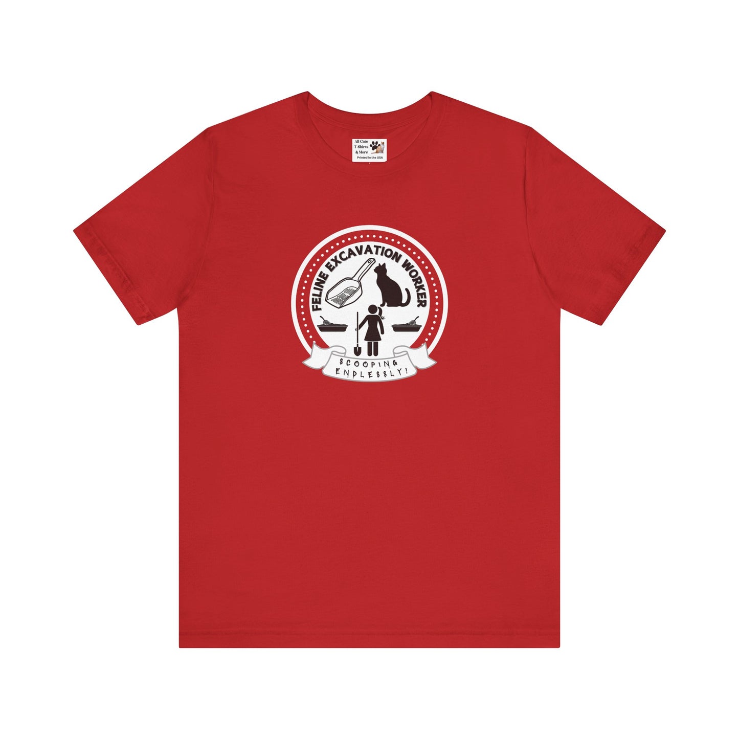 Fun Female Feline Excavation Worker Graphic T-Shirt - (Unisex Jersey Tee - Perfect for Cat Owners!)