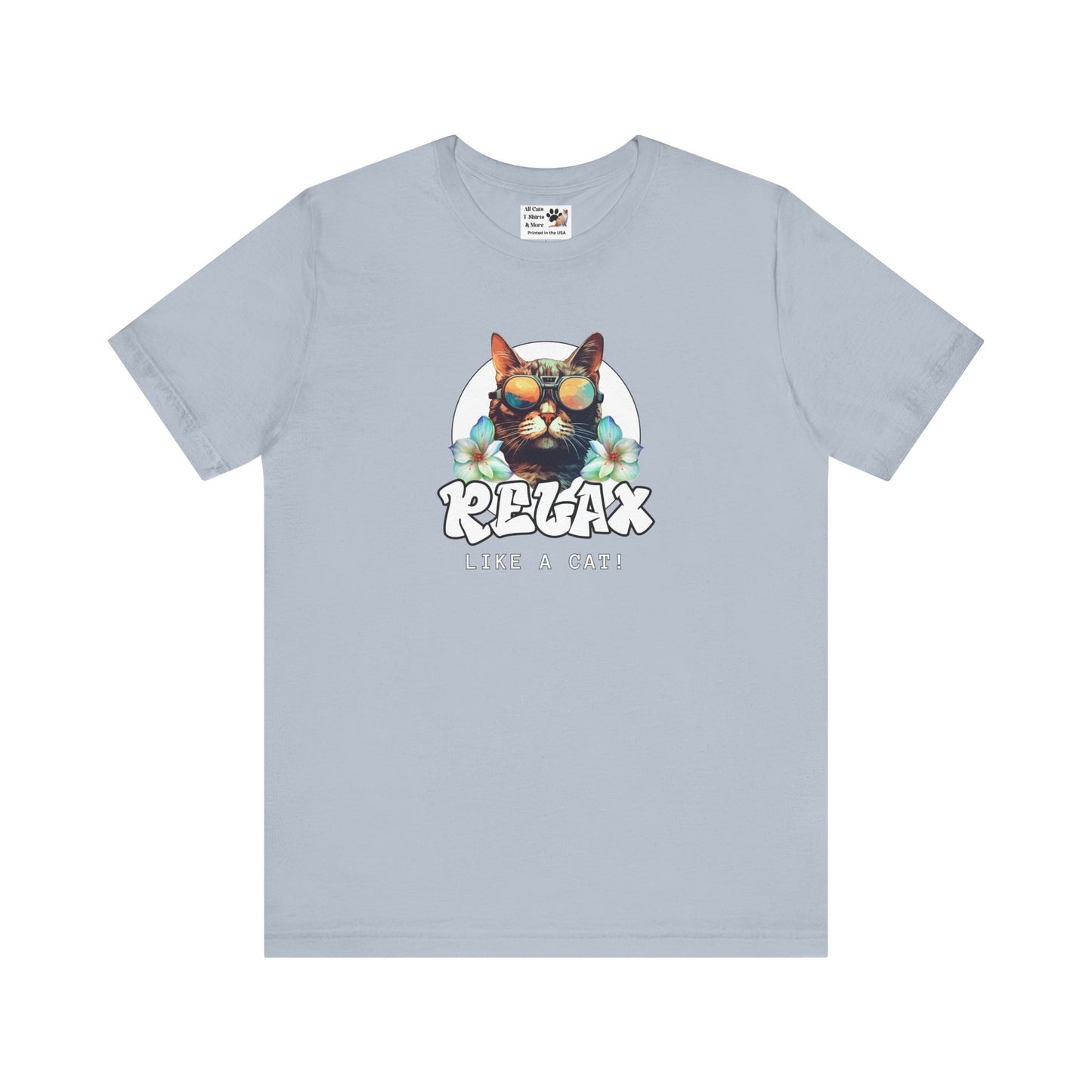Relax Like a Cat Graphic T-Shirt (#2) - Cat Fan Shirt, Gift for Cat Owners, Tropical Style Summer Tee