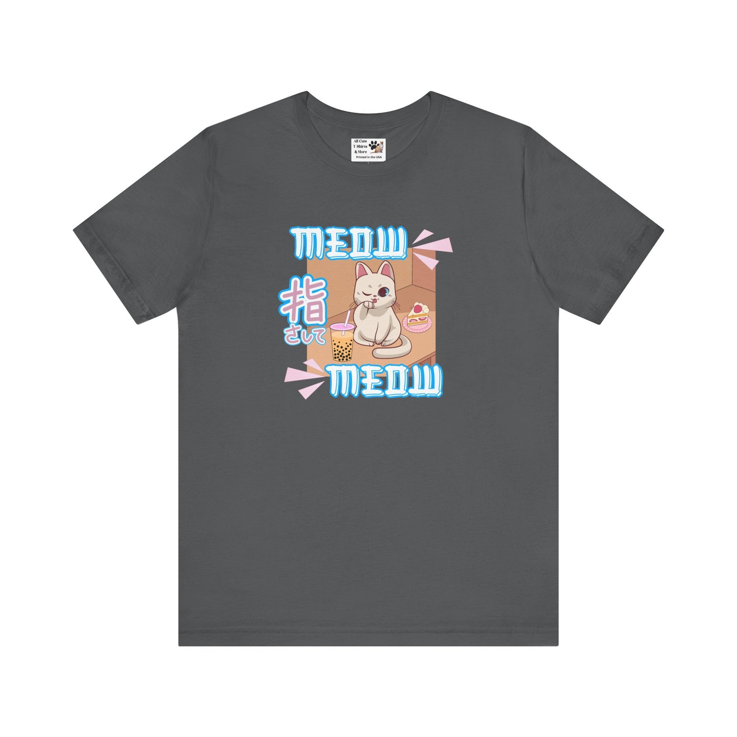 "Meow Meow Cat" - (Cute Japanese Style Cat, Unisex Jersey Tee - Fun & Playful Design)