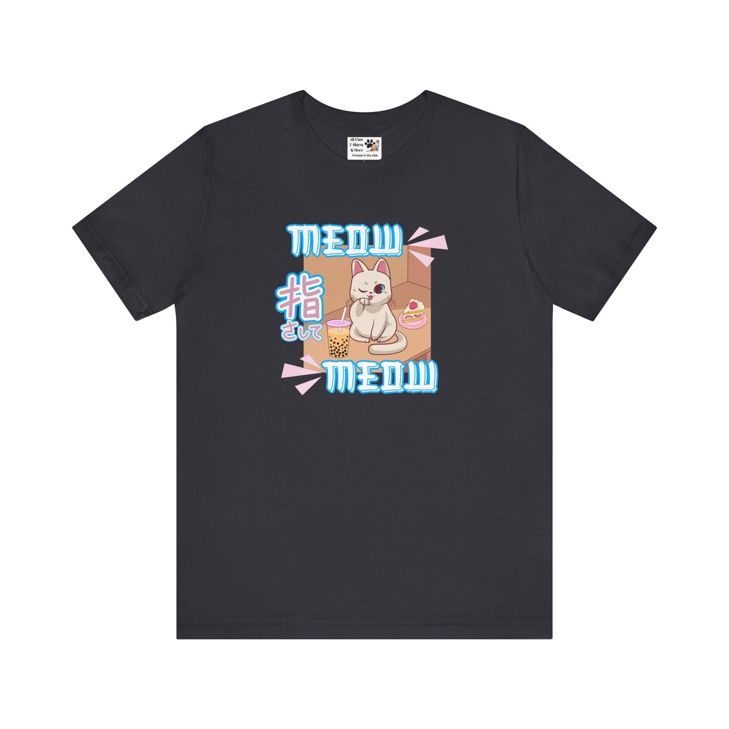 "Meow Meow Cat" - (Cute Japanese Style Cat, Unisex Jersey Tee - Fun & Playful Design)
