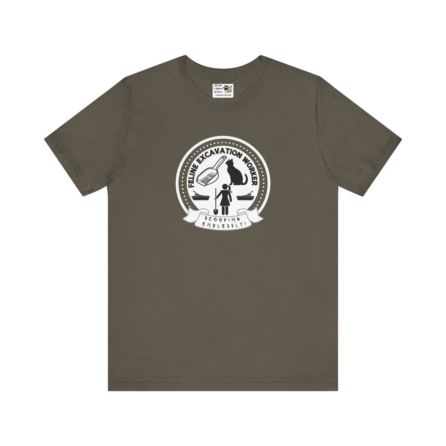Fun Female Feline Excavation Worker Graphic T-Shirt - (Unisex Jersey Tee - Perfect for Cat Owners!)