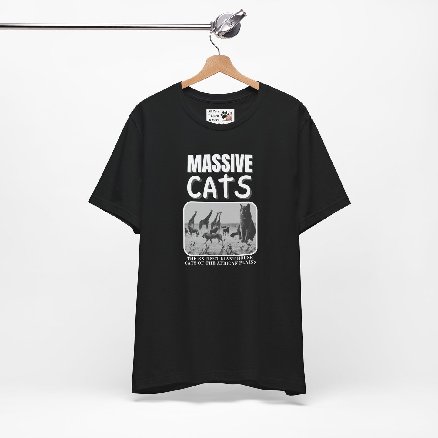 A Massive Cats T-Shirt - Huge House Cat on African Plain - (Vintage Inspired, Funny Cat Unisex Jersey Tee - Perfect for Cat Fans!)