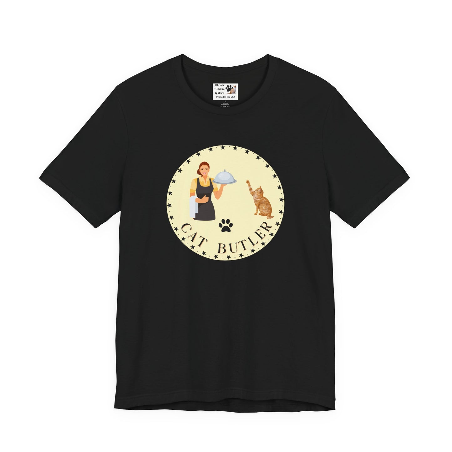 "Cat Butler" T-Shirt - With Vintage Style Design - (Unisex Jersey Short Sleeve Tee - Perfect Gift for Cat Lovers!)