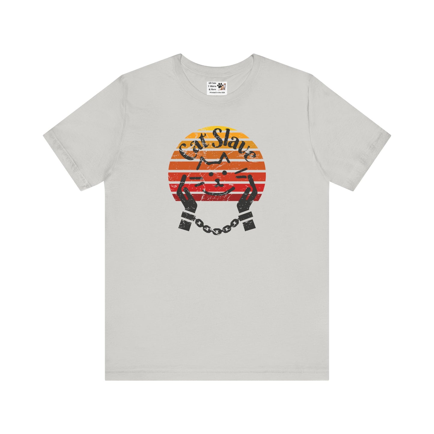 Funny Cat Slave Vintage Sunset T-Shirt, Unisex Jersey Tee - Casual & Trendy "Distressed Grunge Style" Design