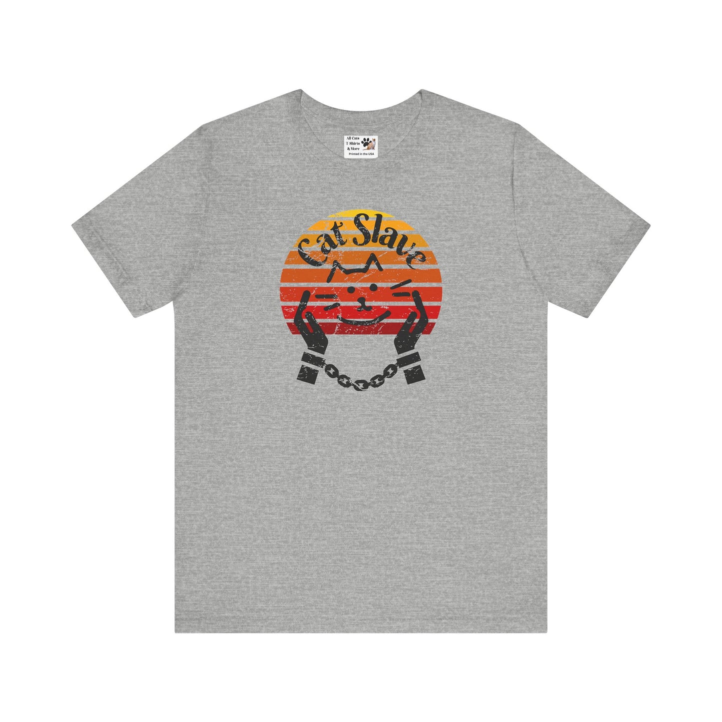 Funny Cat Slave Vintage Sunset T-Shirt, Unisex Jersey Tee - Casual & Trendy "Distressed Grunge Style" Design