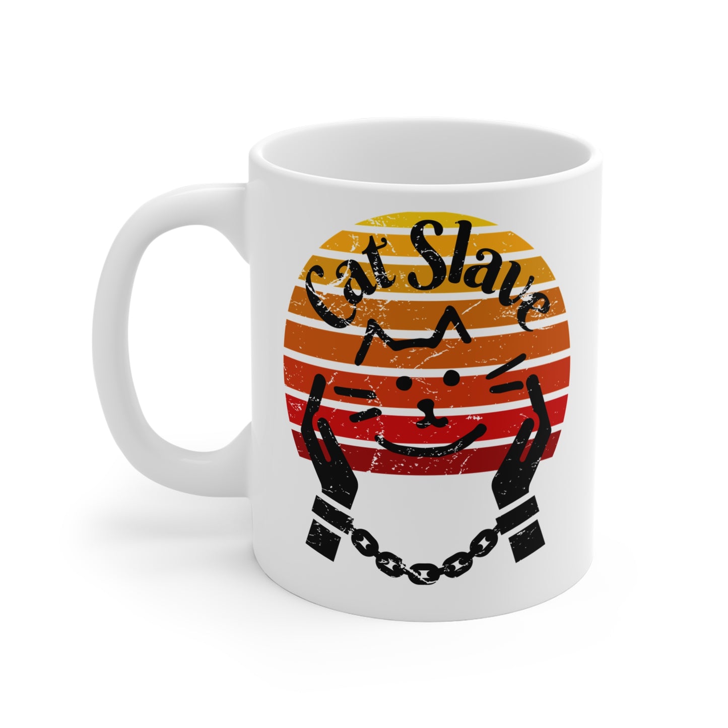 Cat Slave Vintage Sunset Mug - Fun 11oz Coffee Cup for Cat Lovers | Whimsical Gift for Pet Owners