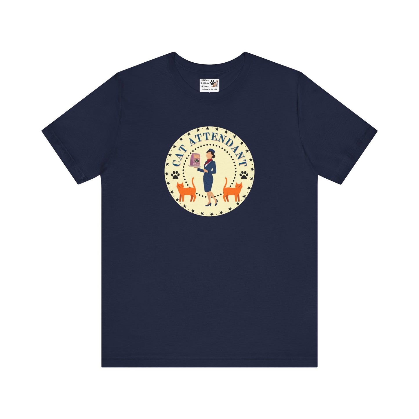 Cute "Cat Attendant" T-Shirt with Double Orange Cats - (Unisex Jersey Short Sleeve Tee - Perfect Gift for Cat Lovers!)