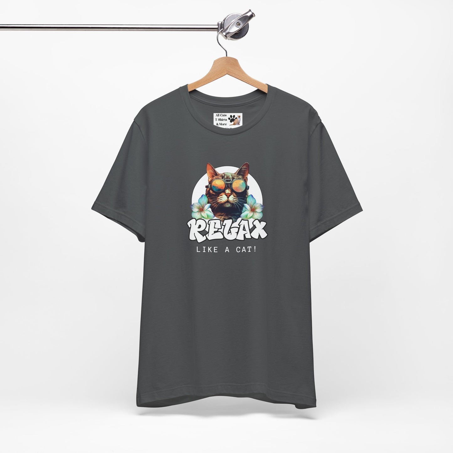 Relax Like a Cat Graphic T-Shirt (#2) - Cat Fan Shirt, Gift for Cat Owners, Tropical Style Summer Tee