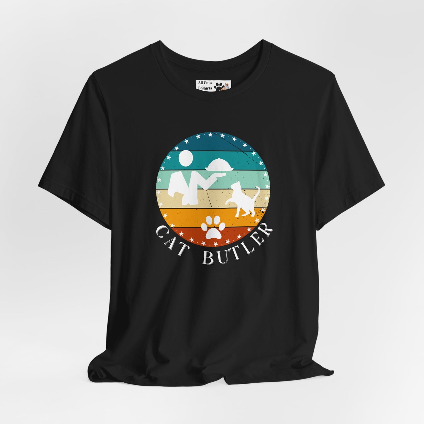 "Cat Butler" T-Shirt - Vintage Sunset Style Graphic - (Unisex Jersey Short Sleeve Tee - Perfect Gift for Cat Lovers!)