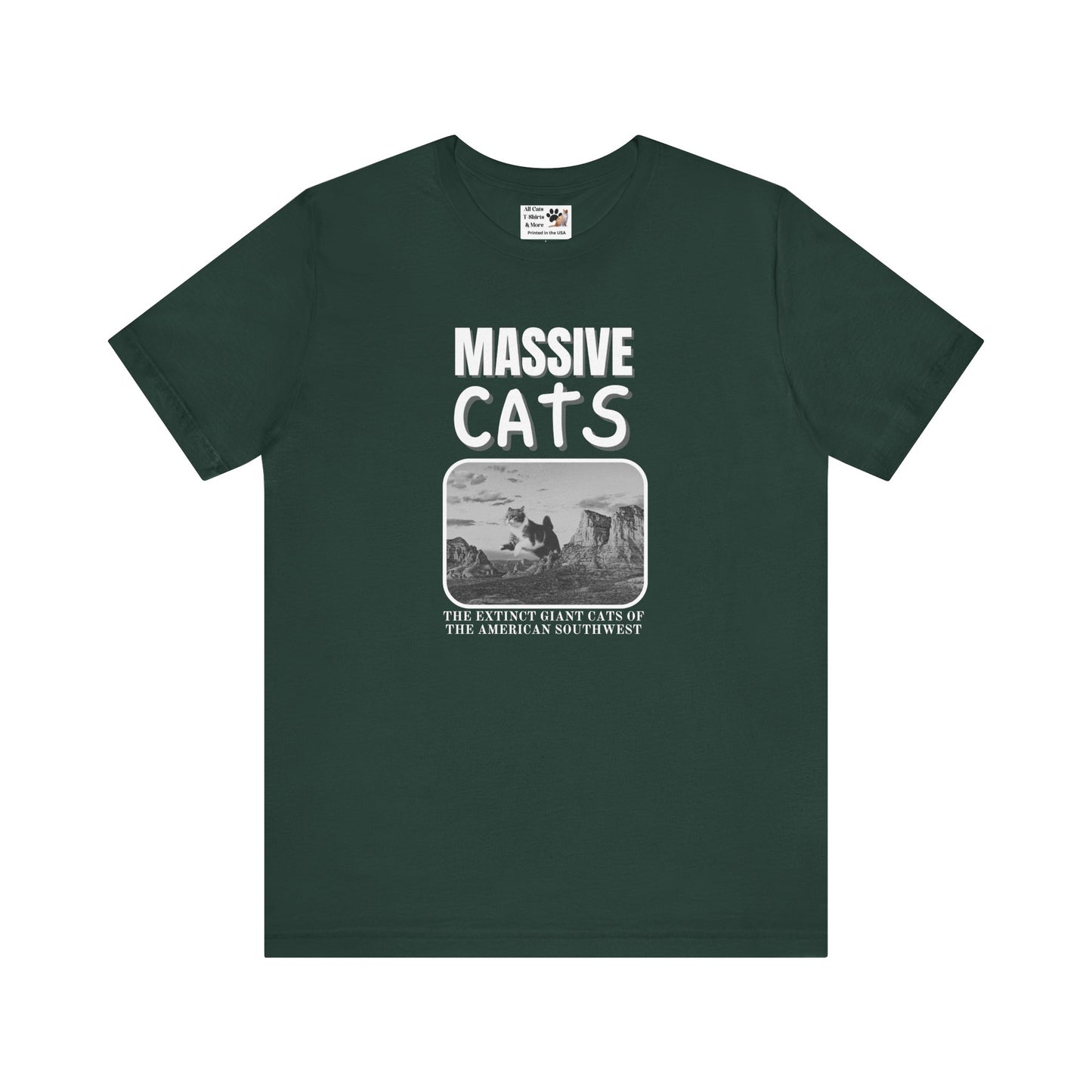 A Massive Cats T-Shirt - Huge Cat Jumping Over Hill - (Vintage Inspired, Funny Cat Unisex Jersey Tee - Perfect for Cat Fans!)