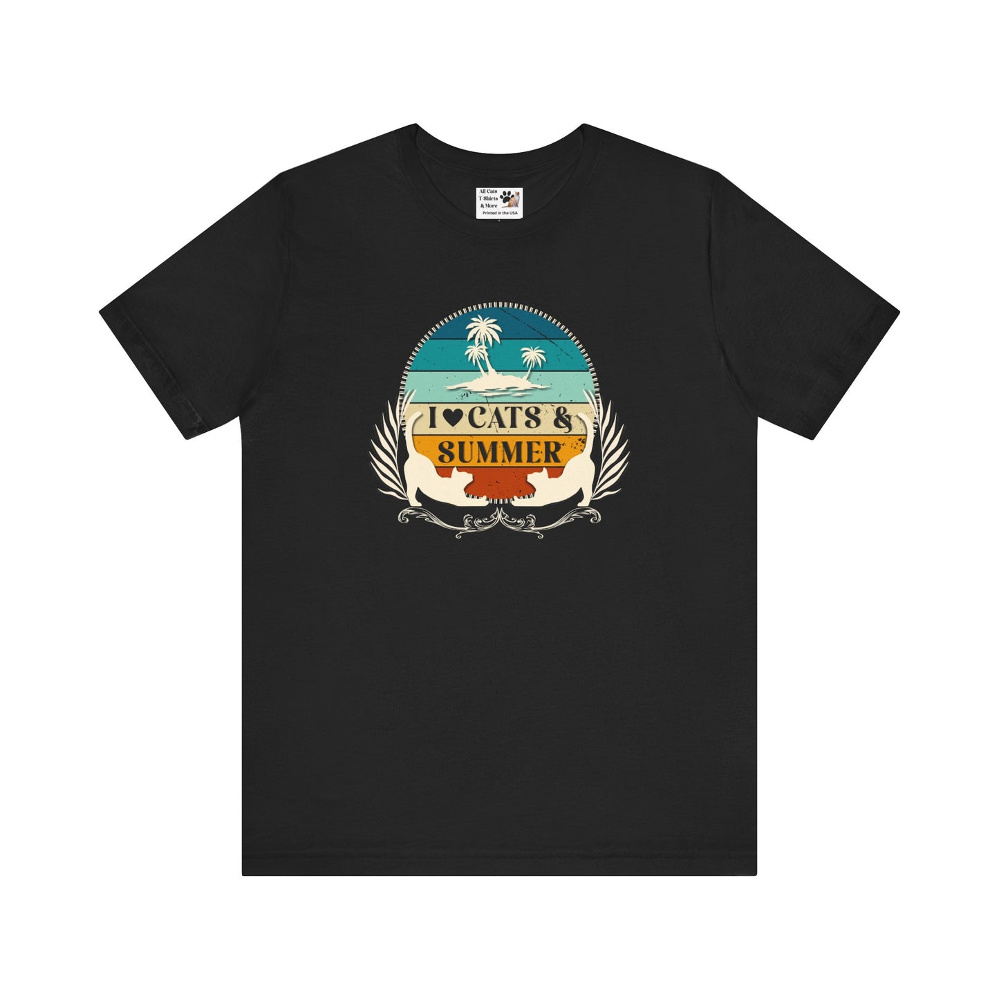 I Love Cats & Summer Graphic T-Shirt – (Summer Cat Shirt, Ideal for Cat Fans, Gift for Cat Owners)
