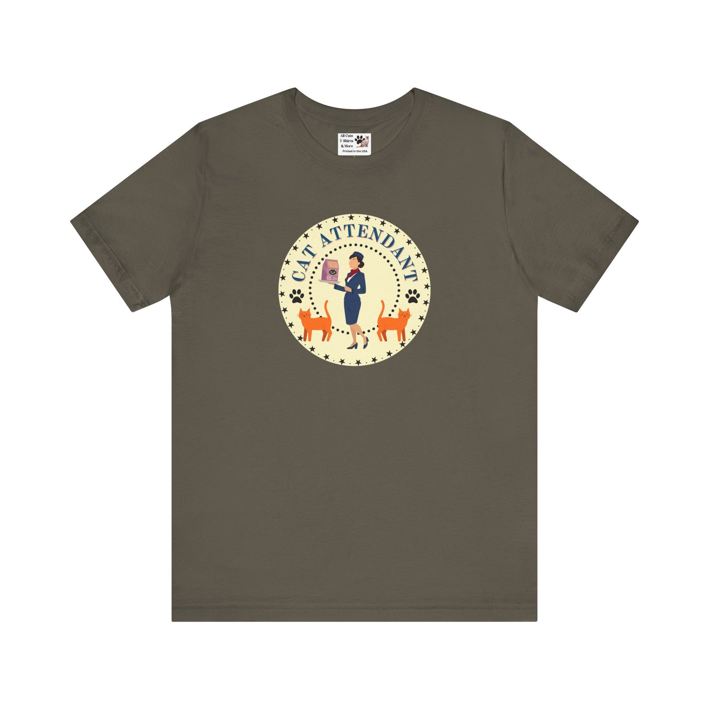 Cute "Cat Attendant" T-Shirt with Double Orange Cats - (Unisex Jersey Short Sleeve Tee - Perfect Gift for Cat Lovers!)