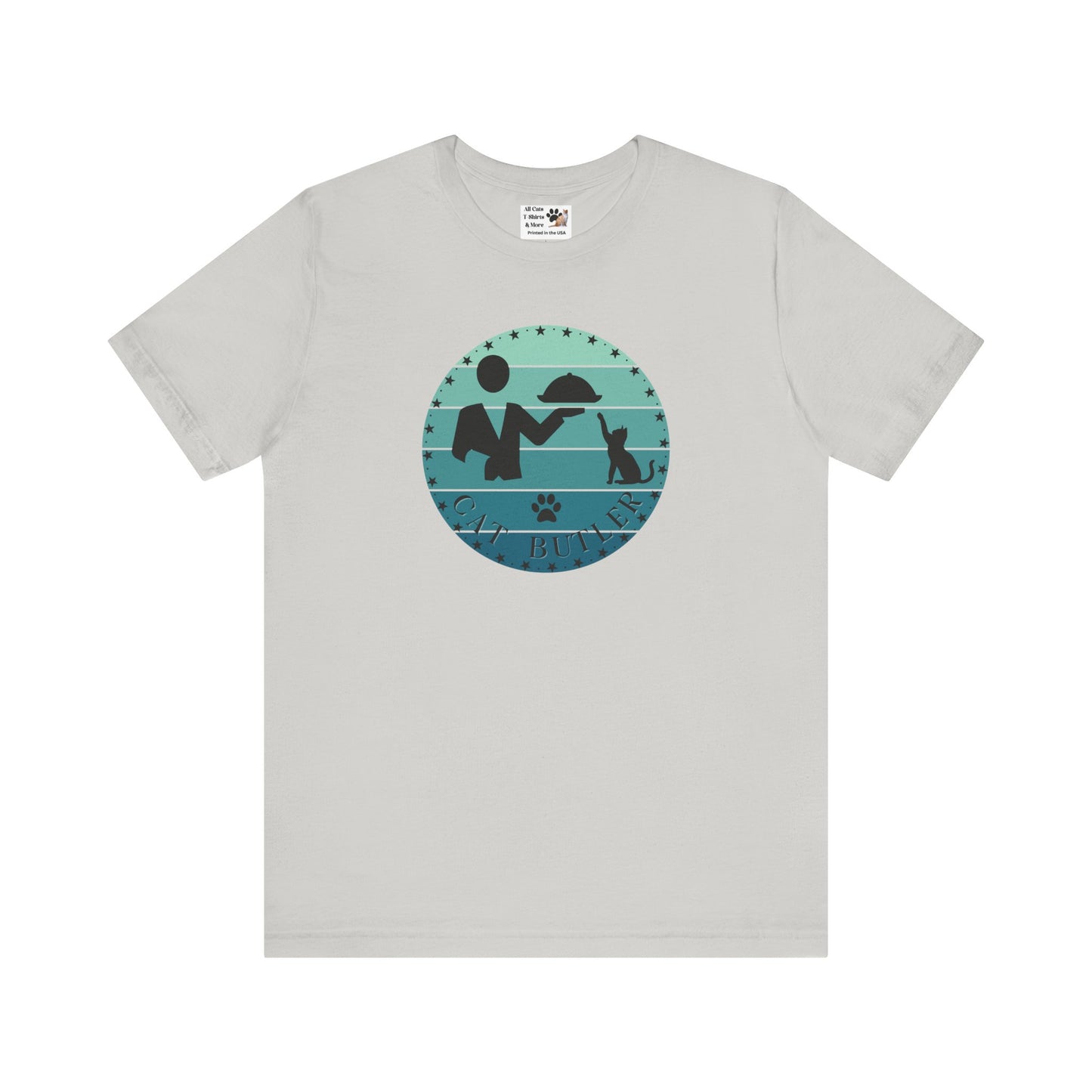 "Cat Butler" T-Shirt - Blue Vintage Sunset Style Graphic - (Unisex Jersey Short Sleeve Tee - Perfect Gift for Cat Lovers!)