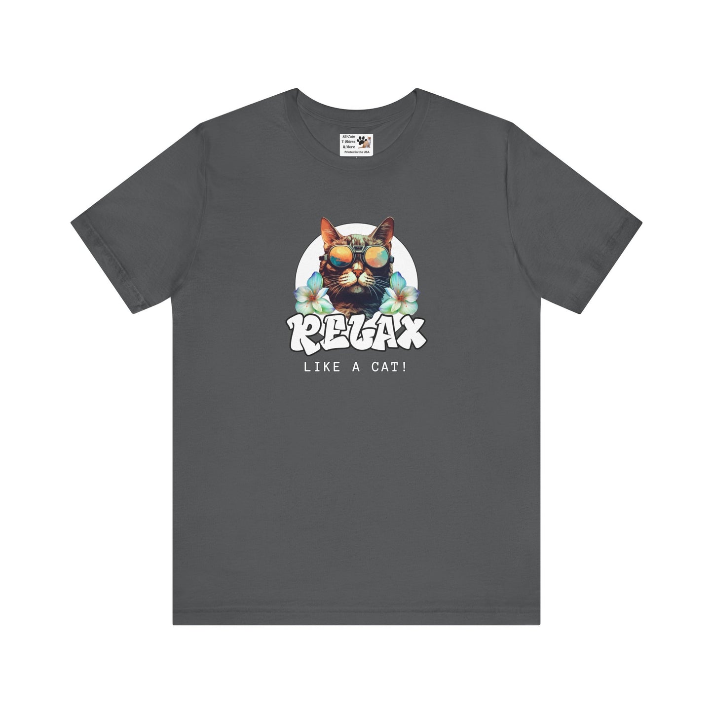 Relax Like a Cat Graphic T-Shirt (#2) - Cat Fan Shirt, Gift for Cat Owners, Tropical Style Summer Tee