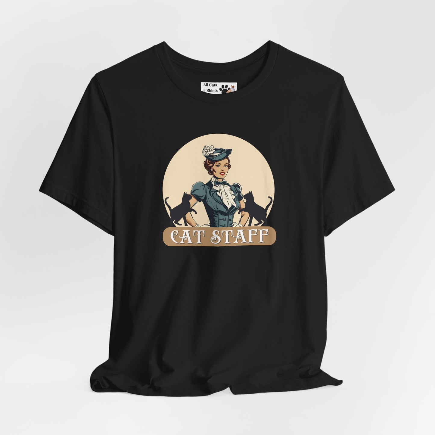Cat Staff T-Shirt - ("Victorian Era Style" - Unisex Jersey Tee - Perfect for Cat Lovers)