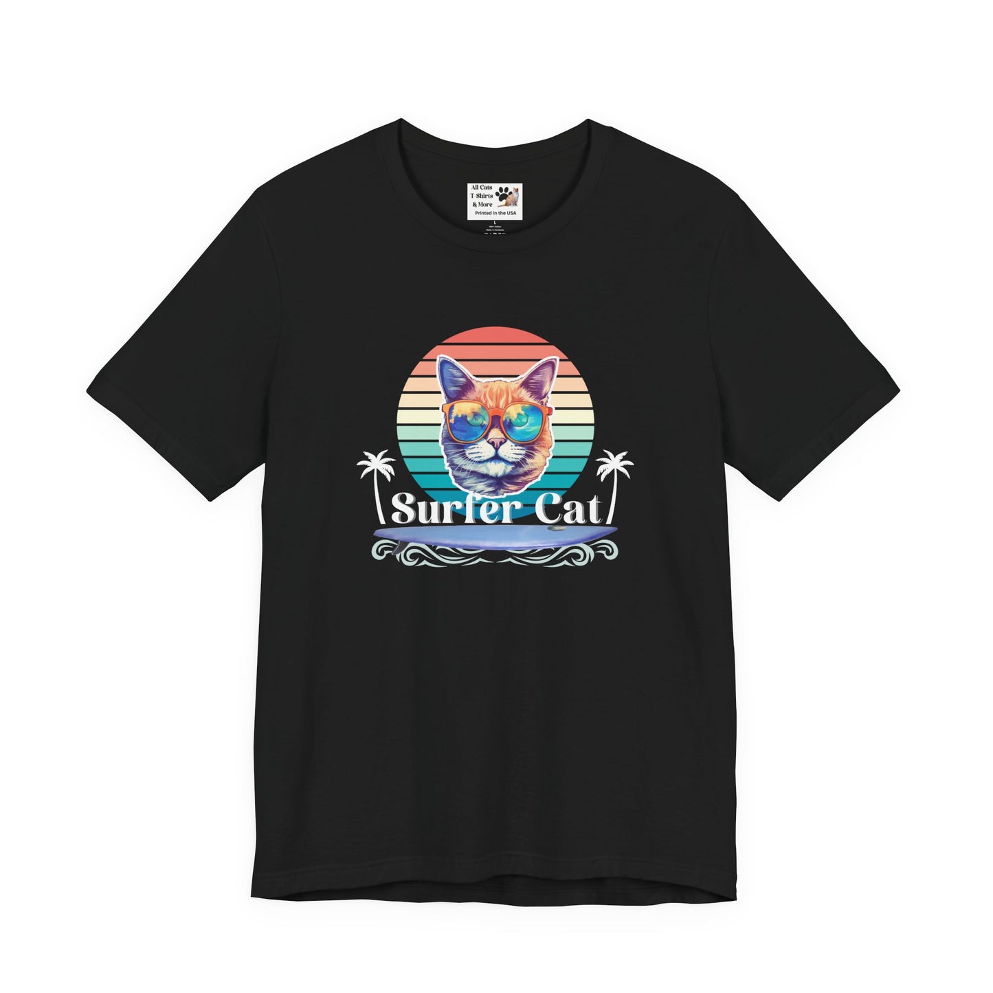 Surfer Cat Tee - Fun Unisex Jersey T-Shirt, Ocean Vibe Apparel, Cat Lover Gift, Summer Fashion, Beach Party Wear