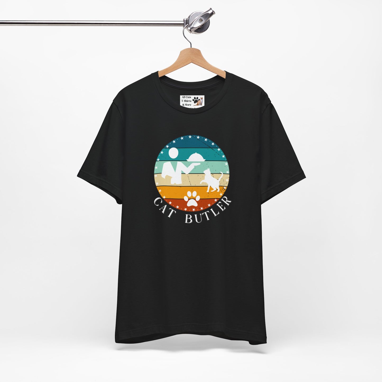 "Cat Butler" T-Shirt - Vintage Sunset Style Graphic - (Unisex Jersey Short Sleeve Tee - Perfect Gift for Cat Lovers!)
