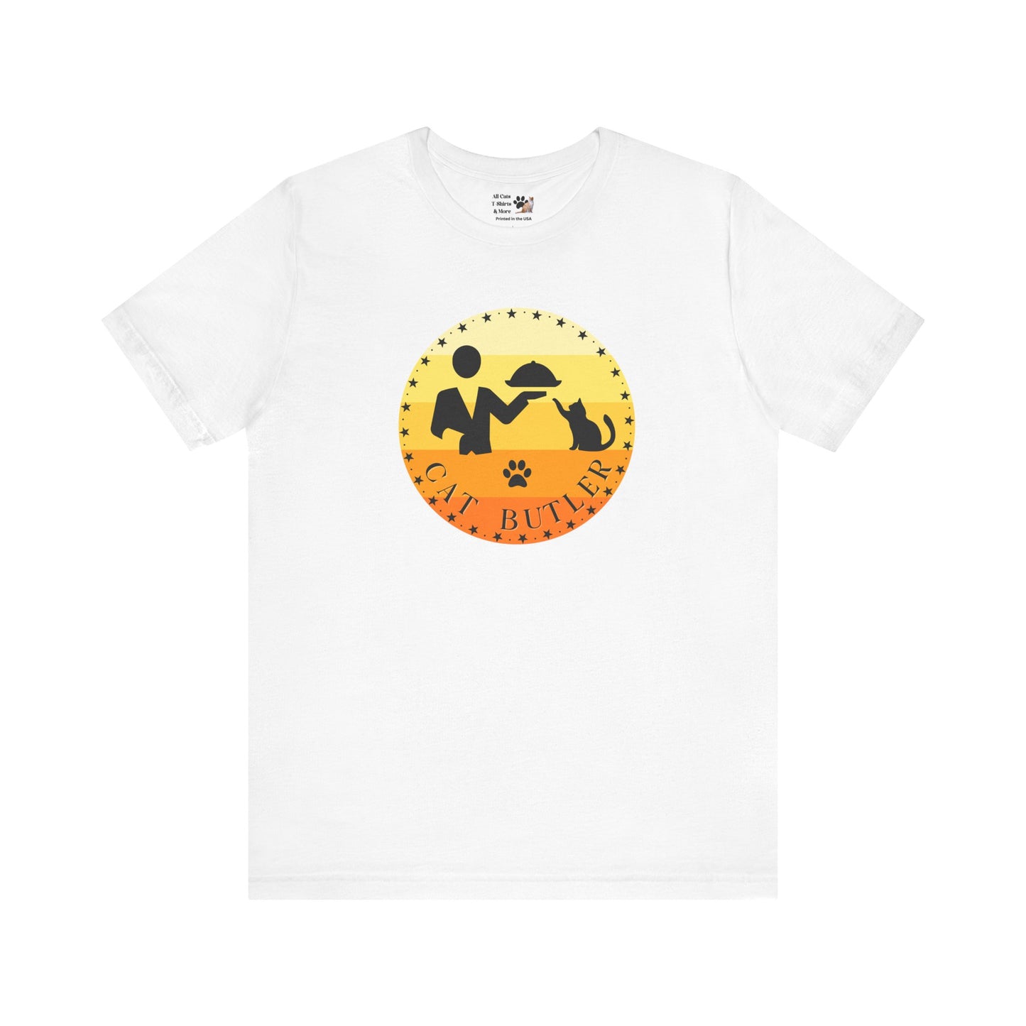 "Cat Butler" T-Shirt - With Vintage Sunset Graphic - (Unisex Jersey Short Sleeve Tee - Perfect Gift for Cat Lovers!)