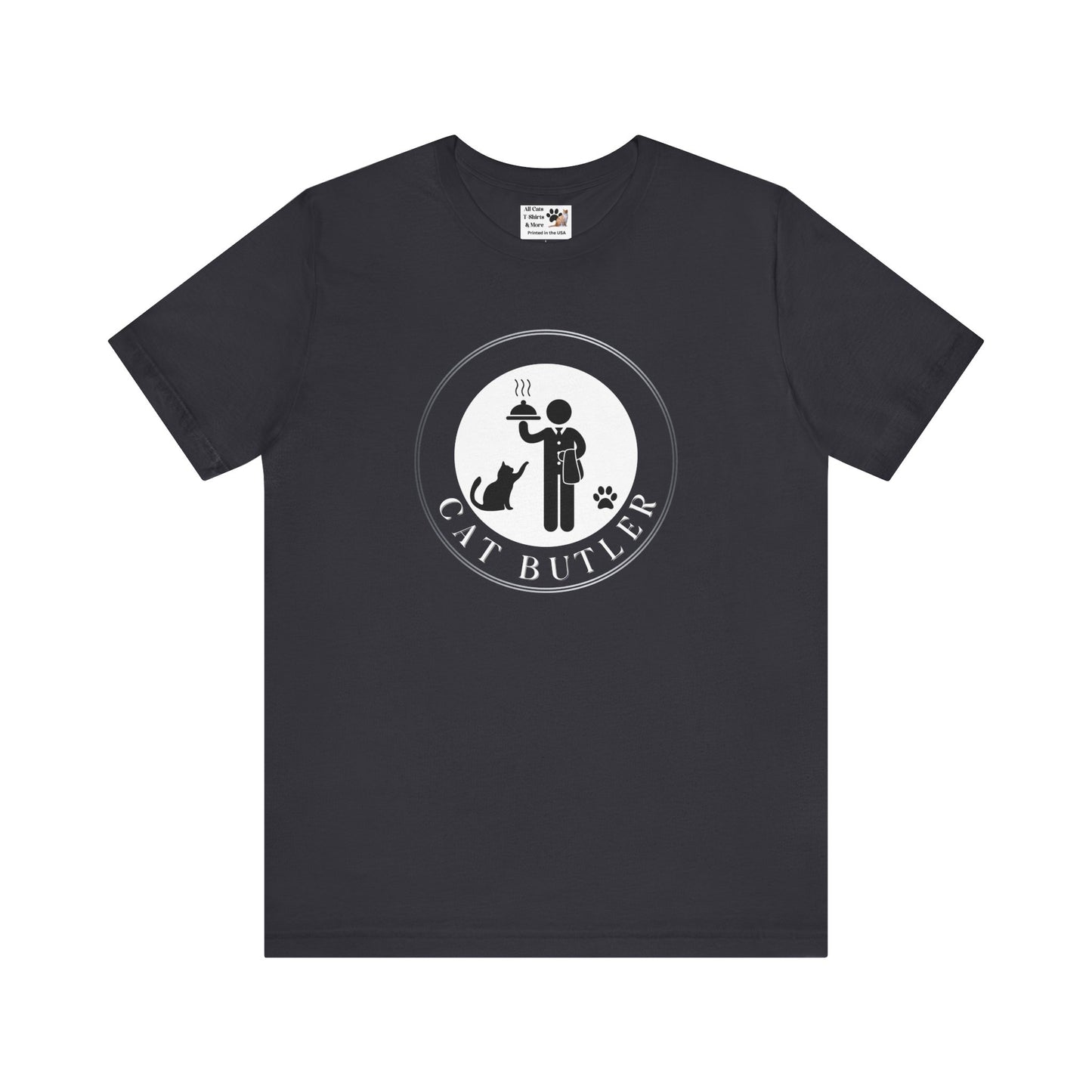 "Cat Butler" T-Shirt - With Black & White Graphic - (Unisex Jersey Short Sleeve Tee - Perfect Gift for Cat Lovers!)
