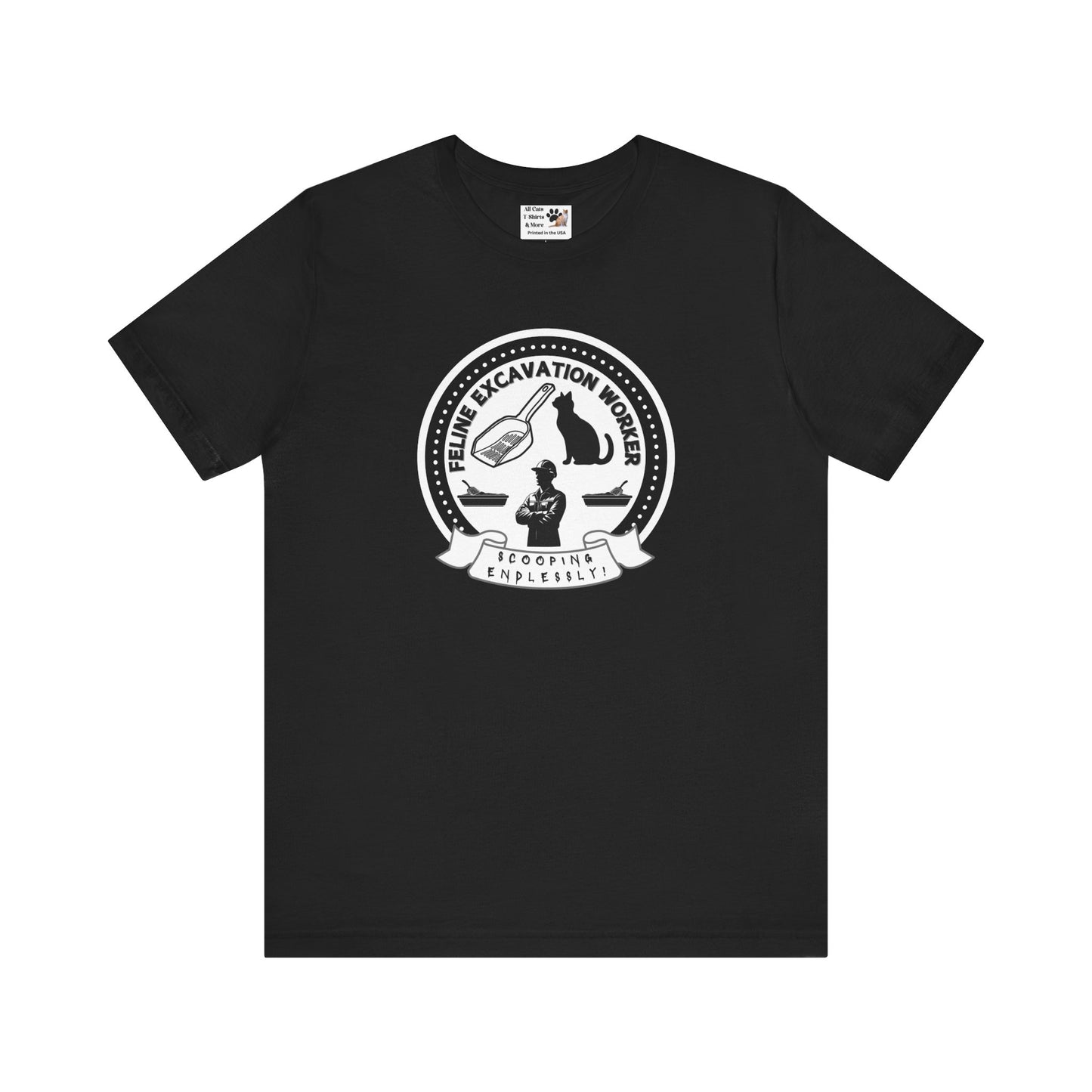 Fun Feline Excavation Worker Graphic T-Shirt - (Unisex Jersey Tee - Perfect for Cat Owners!)