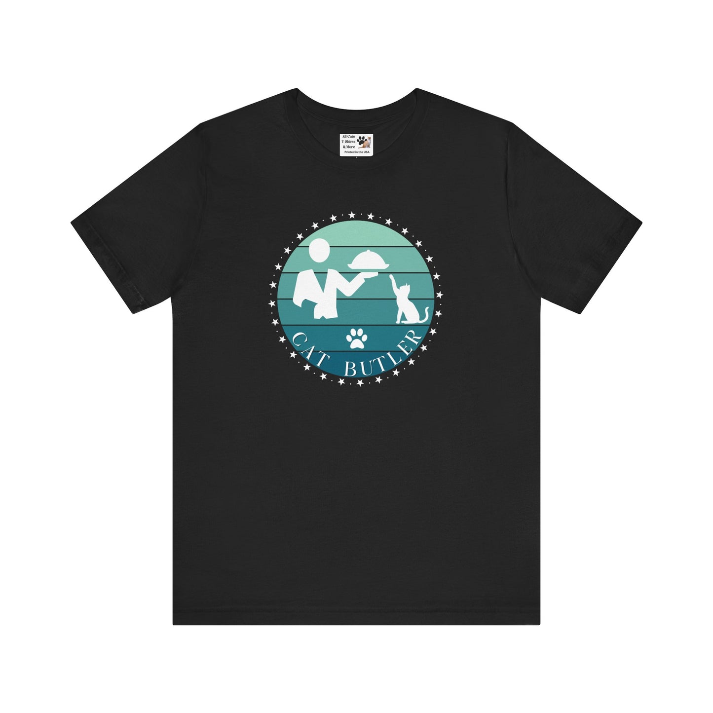 "Cat Butler" T-Shirt - Blue Vintage Sunset Style Graphic - (Unisex Jersey Short Sleeve Tee - Perfect Gift for Cat Lovers!)