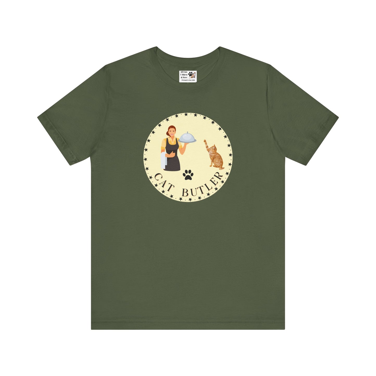 "Cat Butler" T-Shirt - With Vintage Style Design - (Unisex Jersey Short Sleeve Tee - Perfect Gift for Cat Lovers!)