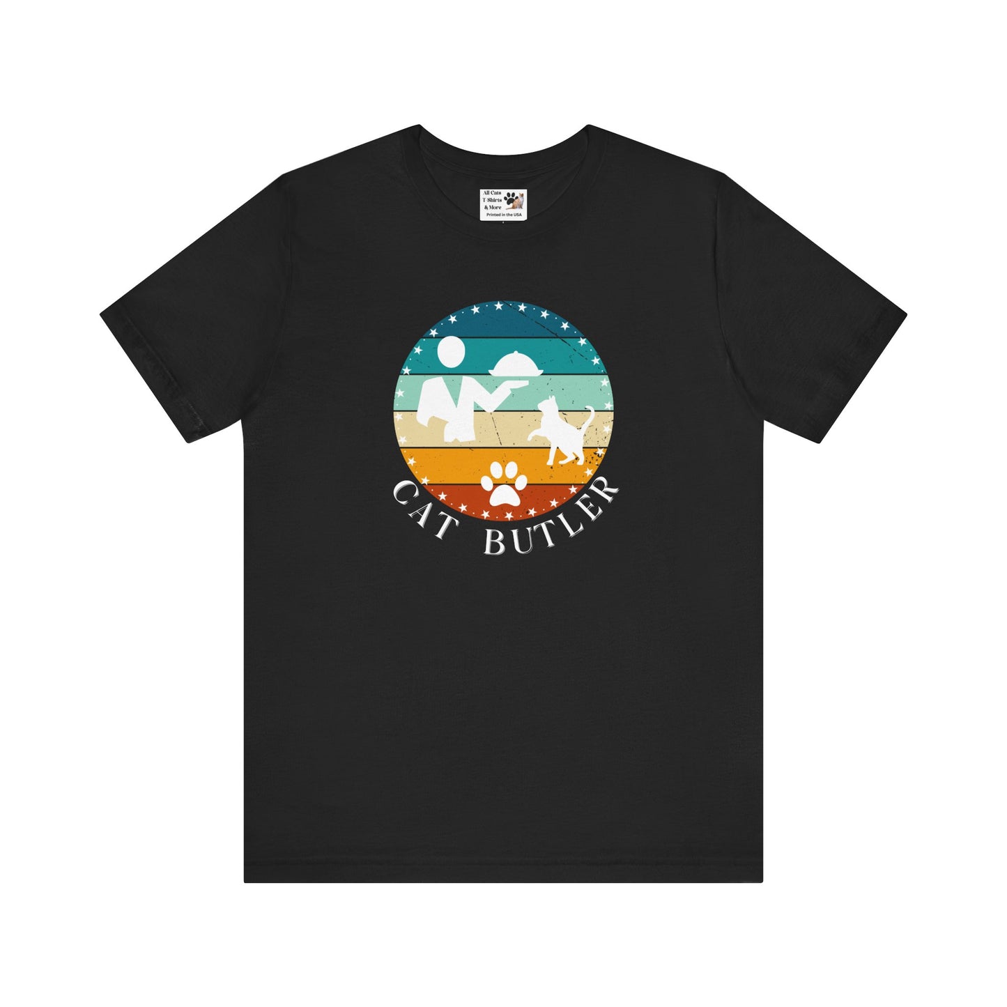 "Cat Butler" T-Shirt - Vintage Sunset Style Graphic - (Unisex Jersey Short Sleeve Tee - Perfect Gift for Cat Lovers!)