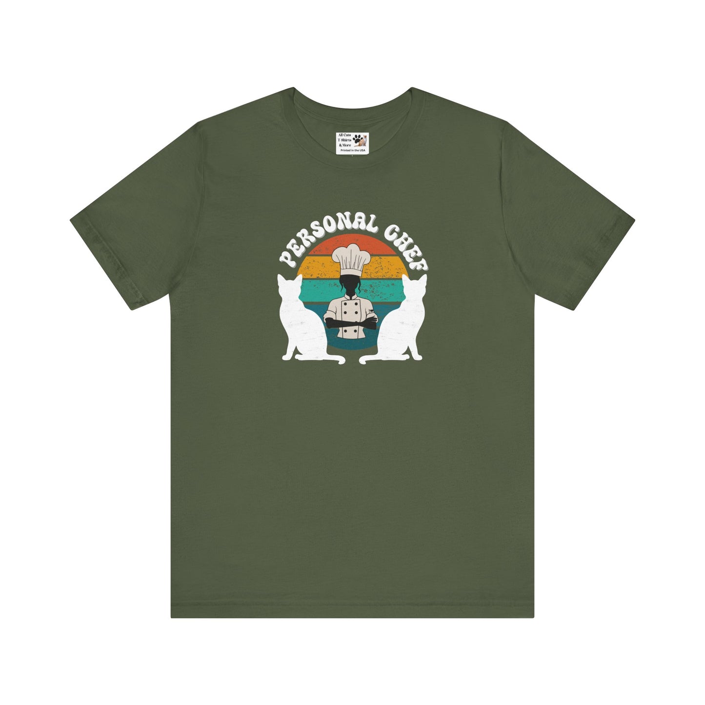 Personal Chef for Cats T-Shirt (#20 - Distressed Style Vintage Sunset, Unisex Jersey Tee)