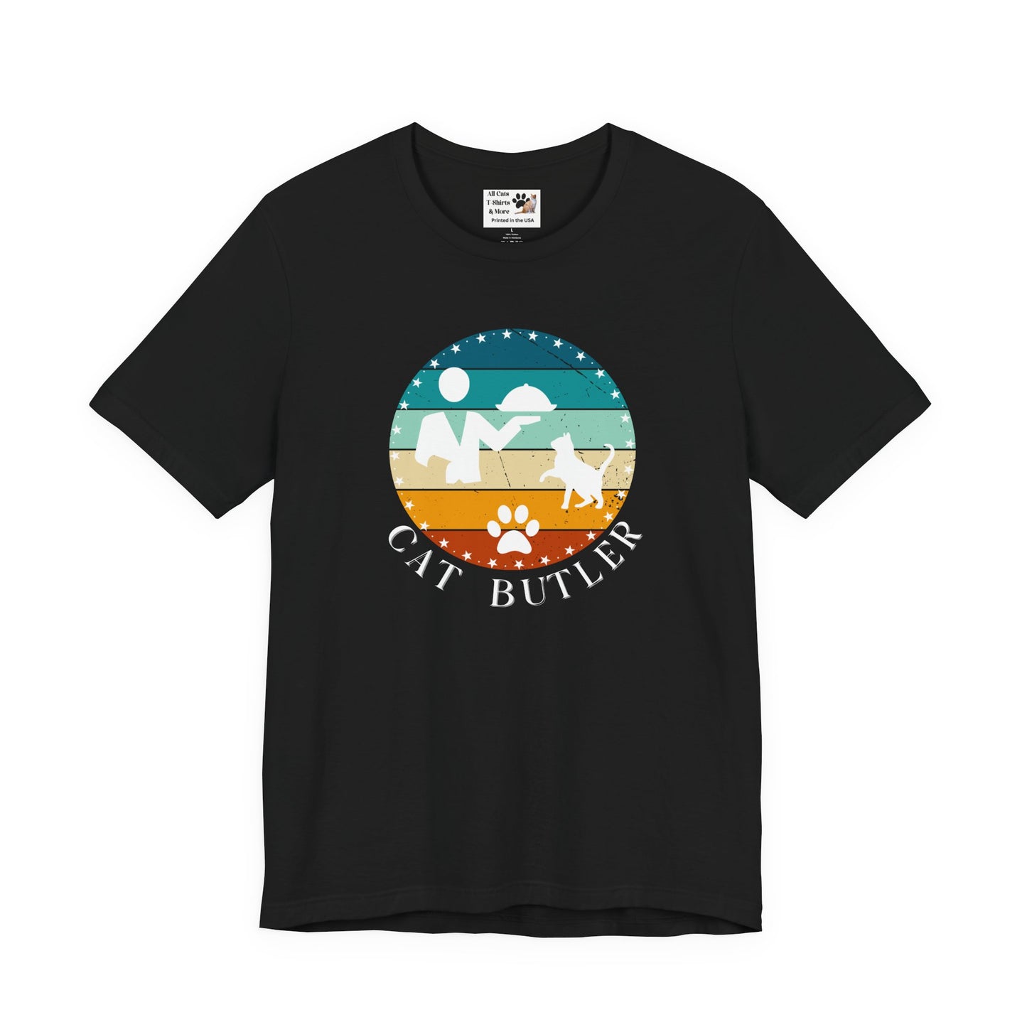 "Cat Butler" T-Shirt - Vintage Sunset Style Graphic - (Unisex Jersey Short Sleeve Tee - Perfect Gift for Cat Lovers!)
