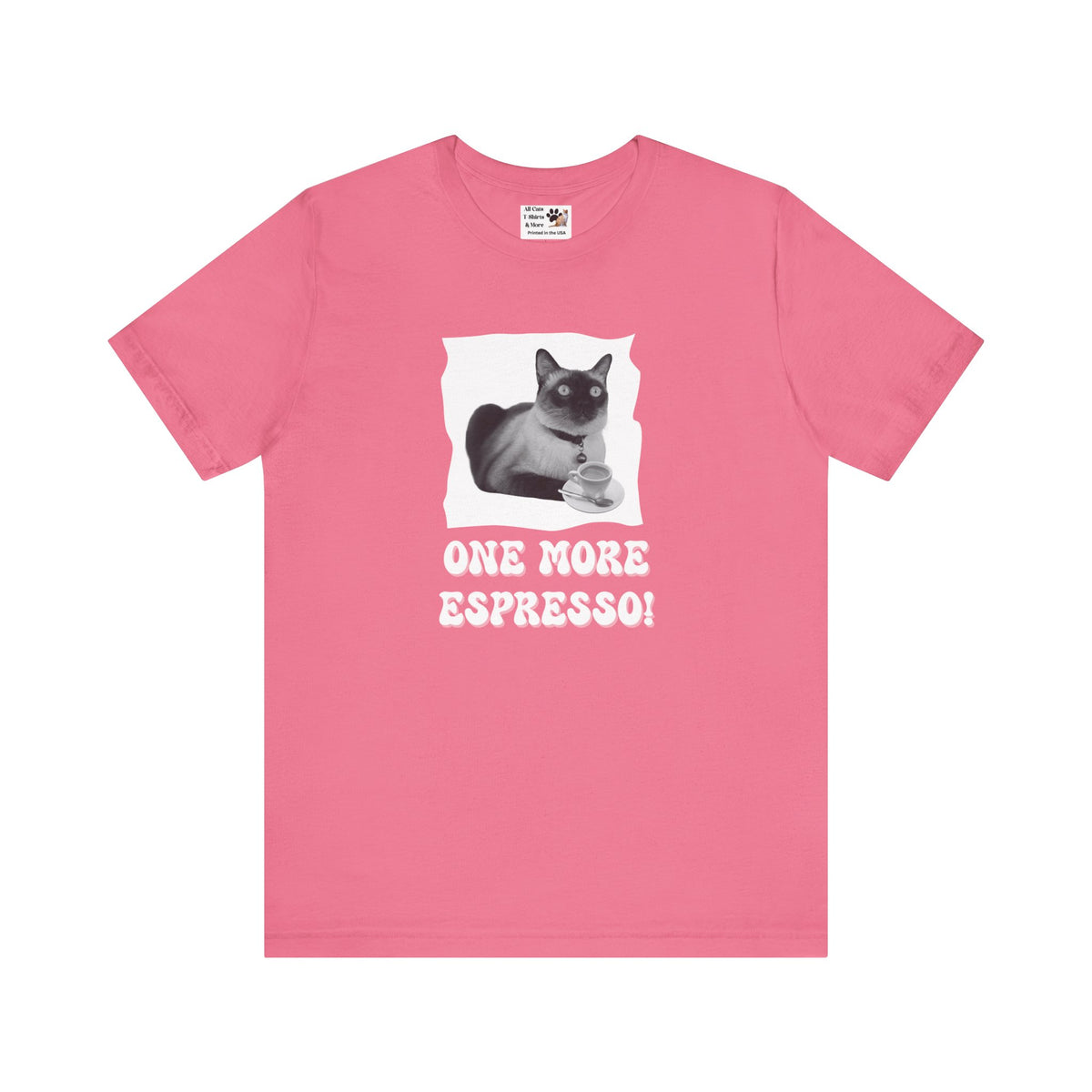 One More Espresso! - (Cat & Coffee T-Shirt #3, Black & White)