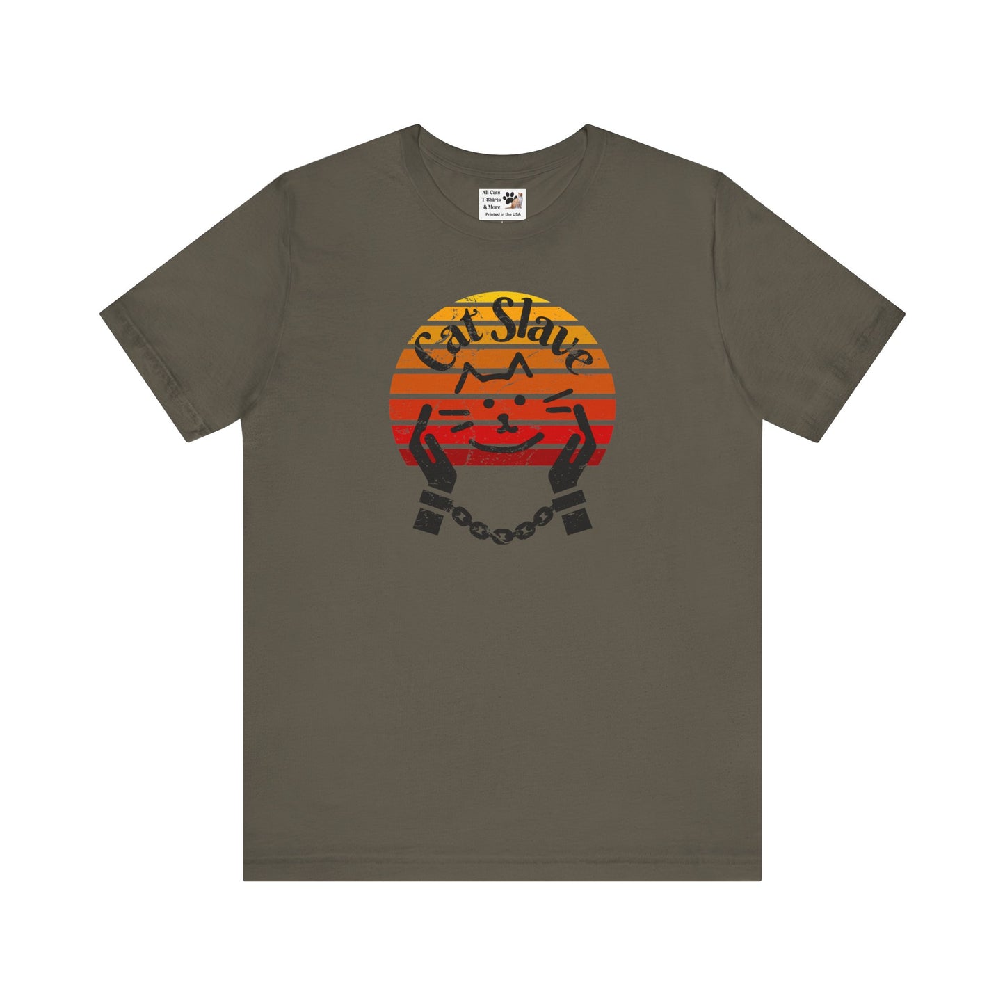 Funny Cat Slave Vintage Sunset T-Shirt, Unisex Jersey Tee - Casual & Trendy "Distressed Grunge Style" Design
