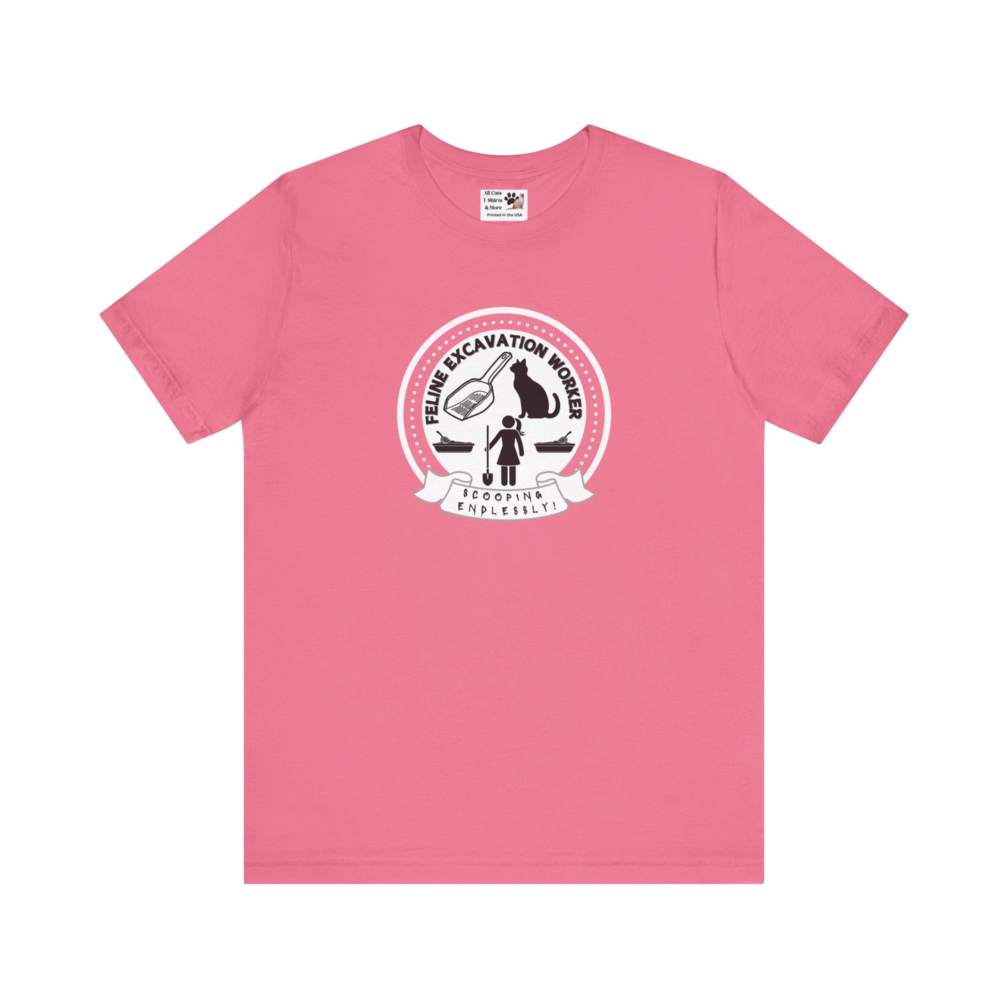 Fun Female Feline Excavation Worker Graphic T-Shirt - (Unisex Jersey Tee - Perfect for Cat Owners!)