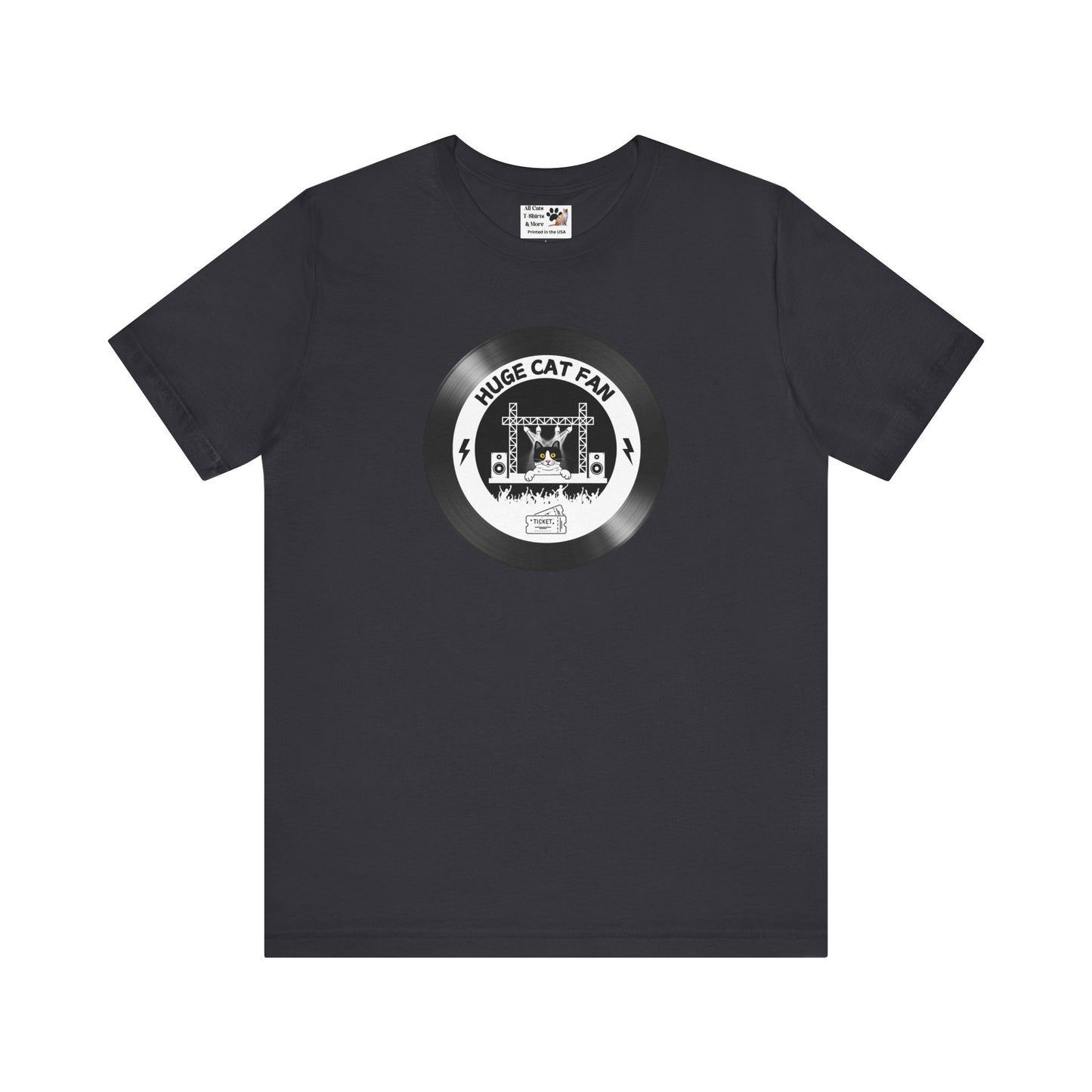 Huge Cat Fan "Record Style" T-Shirt - (Fun Unisex Jersey Tee - Music & Cat Lover T-Shirt)