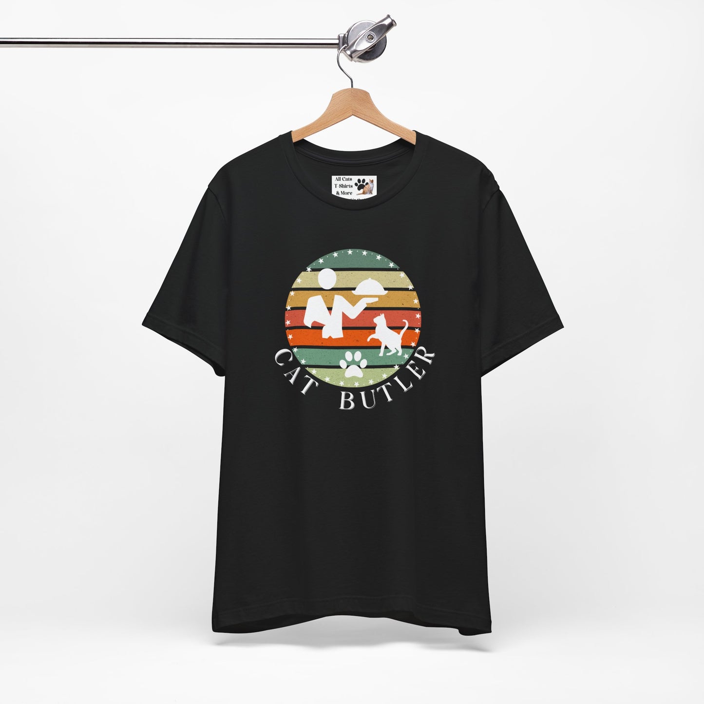 "Cat Butler" T-Shirt - With Vintage Sunset Style Graphic - (Unisex Jersey Short Sleeve Tee - Perfect Gift for Cat Lovers!)
