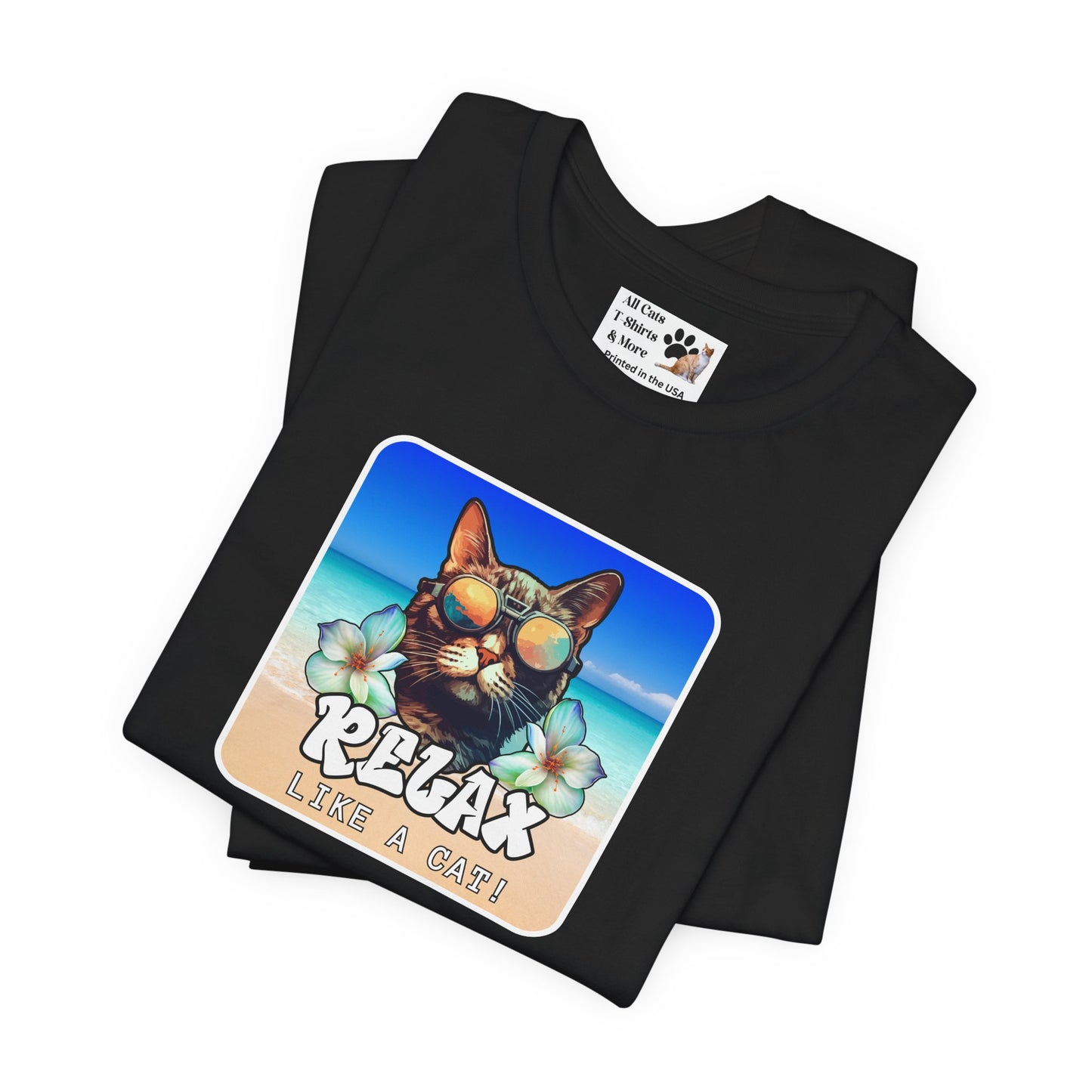 Relax Like a Cat T-Shirt (#5) - (Chill Cat Graphic Tee, Tropical Style Cat Tee, Unisex Casual Wear, Gift for Cat Lovers)