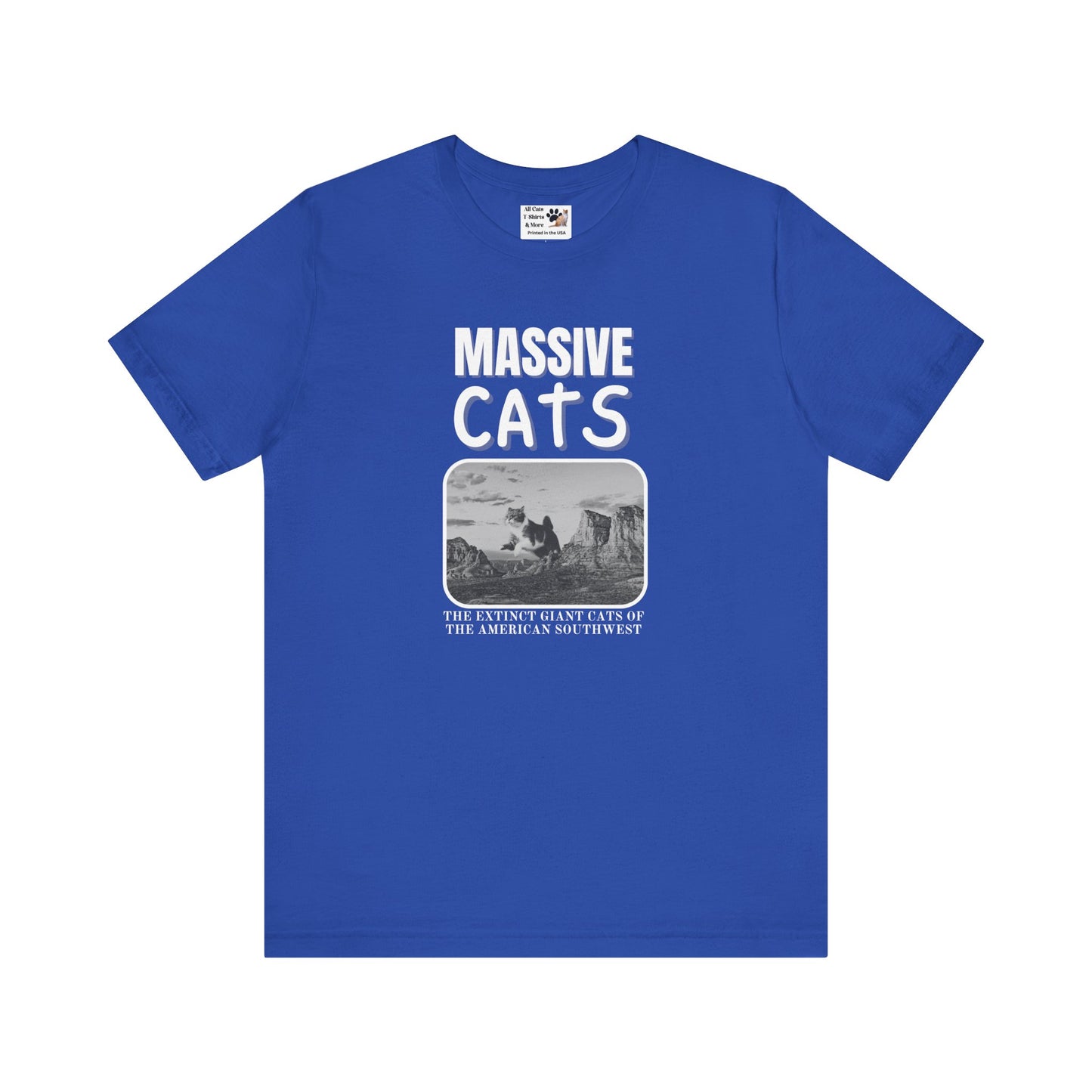 A Massive Cats T-Shirt - Huge Cat Jumping Over Hill - (Vintage Inspired, Funny Cat Unisex Jersey Tee - Perfect for Cat Fans!)