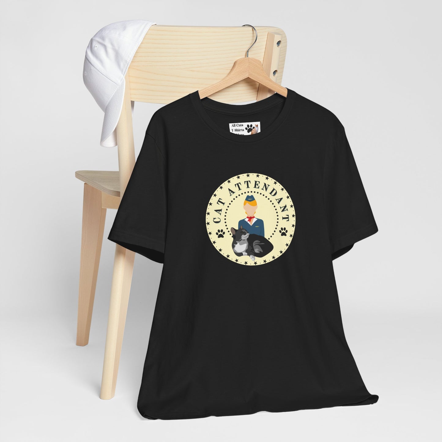 "Cat Attendant" Grey Cat T-Shirt - (Unisex Jersey Short Sleeve Tee - Perfect Gift for Cat Lovers!)
