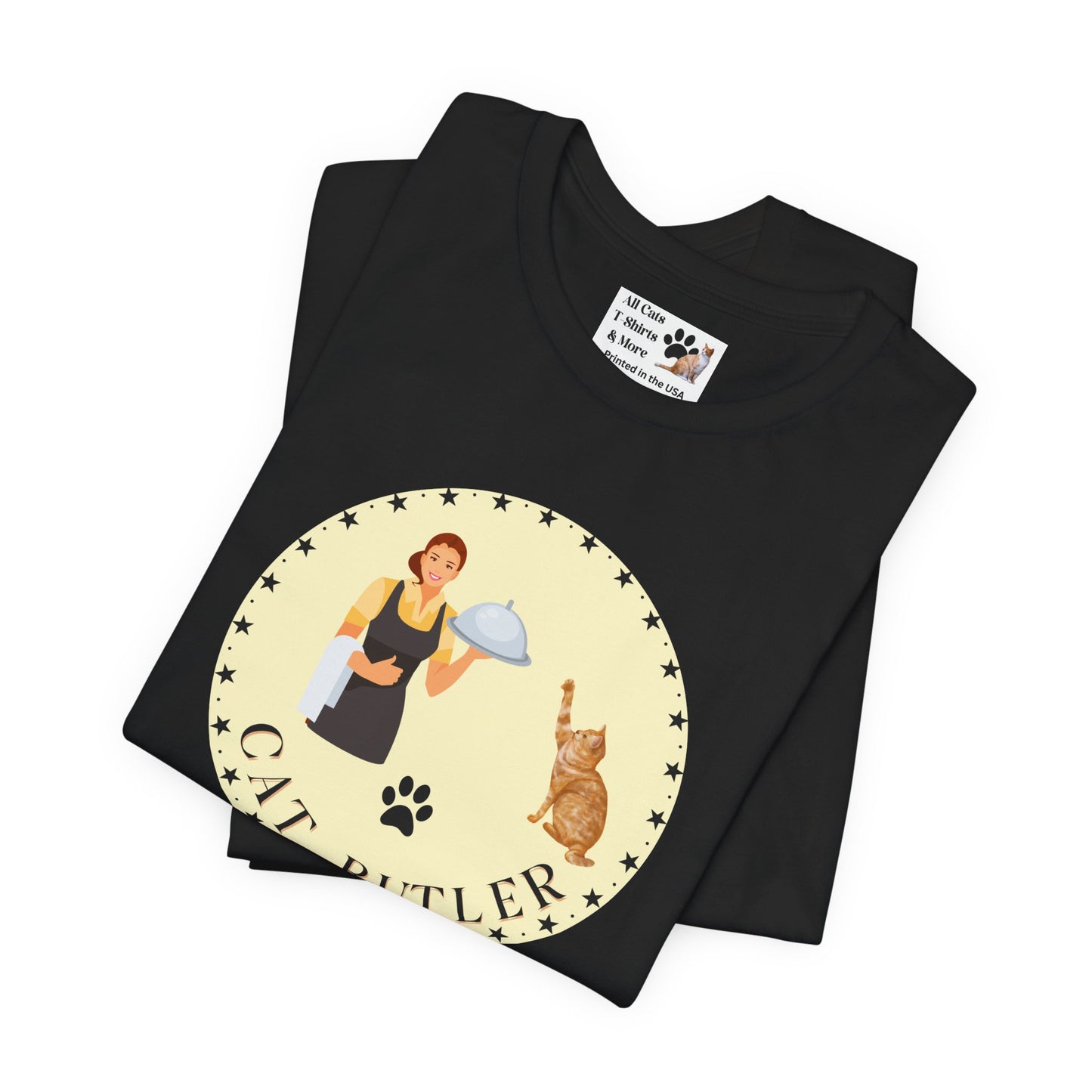 "Cat Butler" T-Shirt - With Vintage Style Design - (Unisex Jersey Short Sleeve Tee - Perfect Gift for Cat Lovers!)