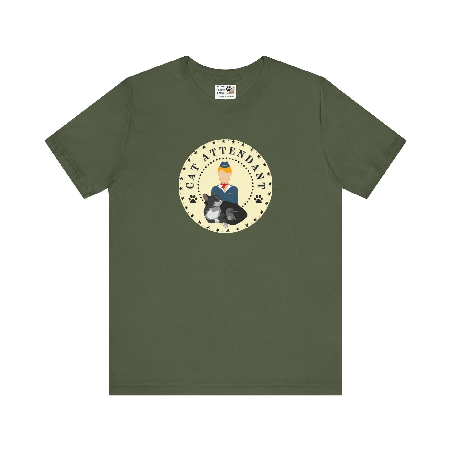 "Cat Attendant" Grey Cat T-Shirt - (Unisex Jersey Short Sleeve Tee - Perfect Gift for Cat Lovers!)