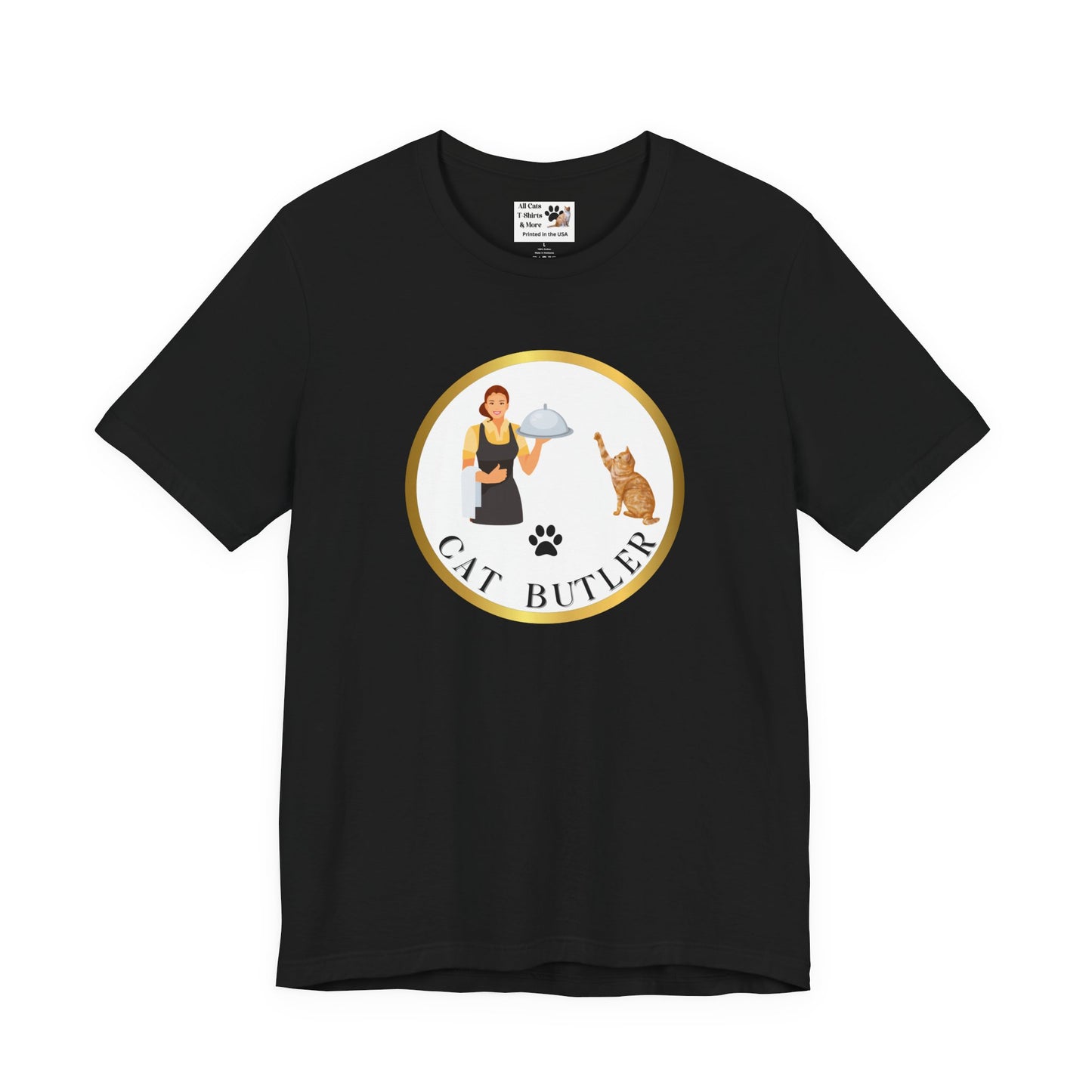 "Cat Butler" T-Shirt - With Vintage Style Design - (Unisex Jersey Short Sleeve Tee - Perfect Gift for Cat Lovers!)