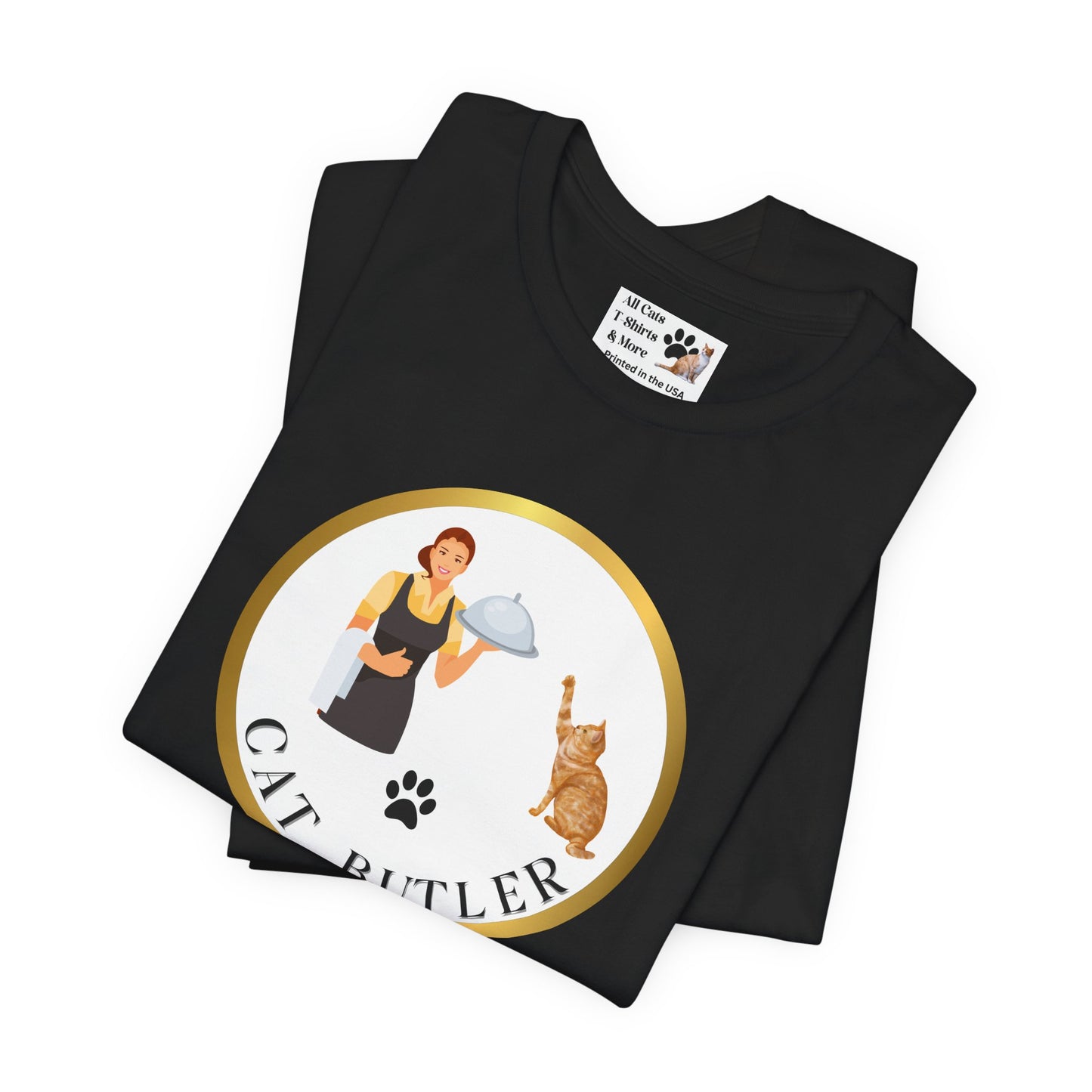 "Cat Butler" T-Shirt - With Vintage Style Design - (Unisex Jersey Short Sleeve Tee - Perfect Gift for Cat Lovers!)