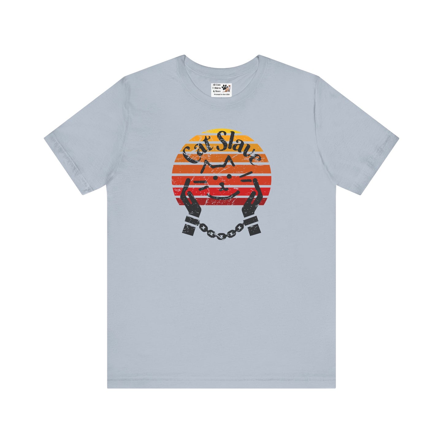 Funny Cat Slave Vintage Sunset T-Shirt, Unisex Jersey Tee - Casual & Trendy "Distressed Grunge Style" Design