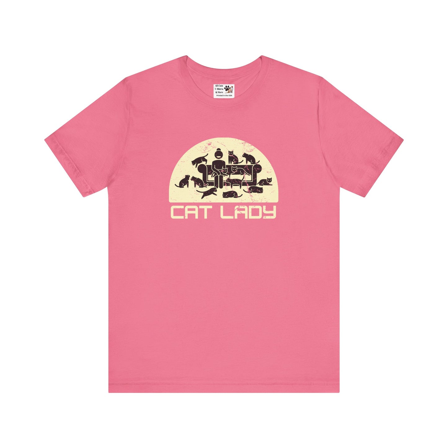 Cute Cat Lady T-Shirt - (Distressed Style - Unisex Jersey Tee - Perfect Gift for Cat Moms!)