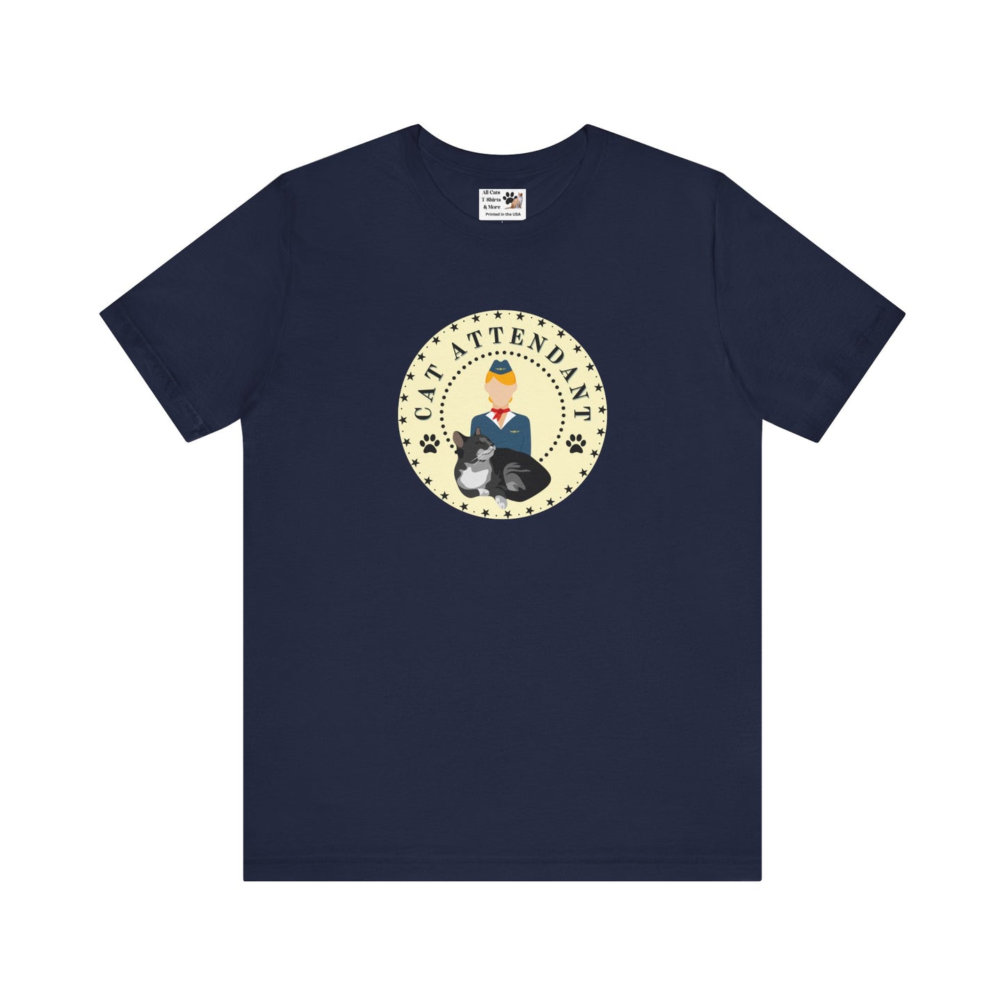 "Cat Attendant" Grey Cat T-Shirt - (Unisex Jersey Short Sleeve Tee - Perfect Gift for Cat Lovers!)