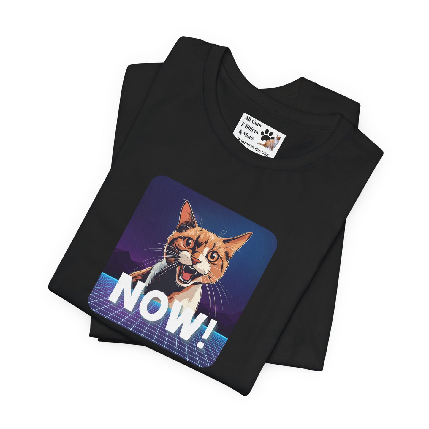 "NOW Cat" Retro Graphic T-Shirt - (Unisex Short Sleeve Tee - Fun & Quirky Design for Cat Fans)