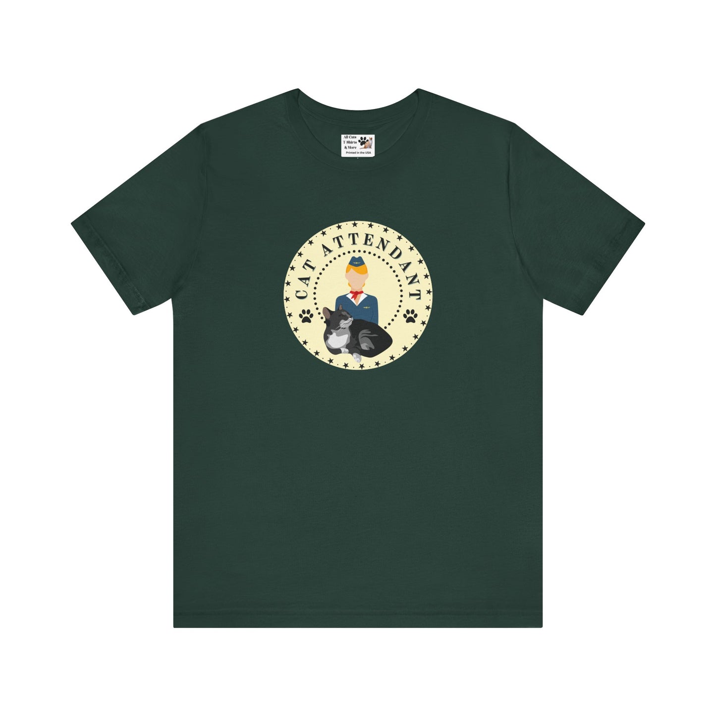 "Cat Attendant" Grey Cat T-Shirt - (Unisex Jersey Short Sleeve Tee - Perfect Gift for Cat Lovers!)