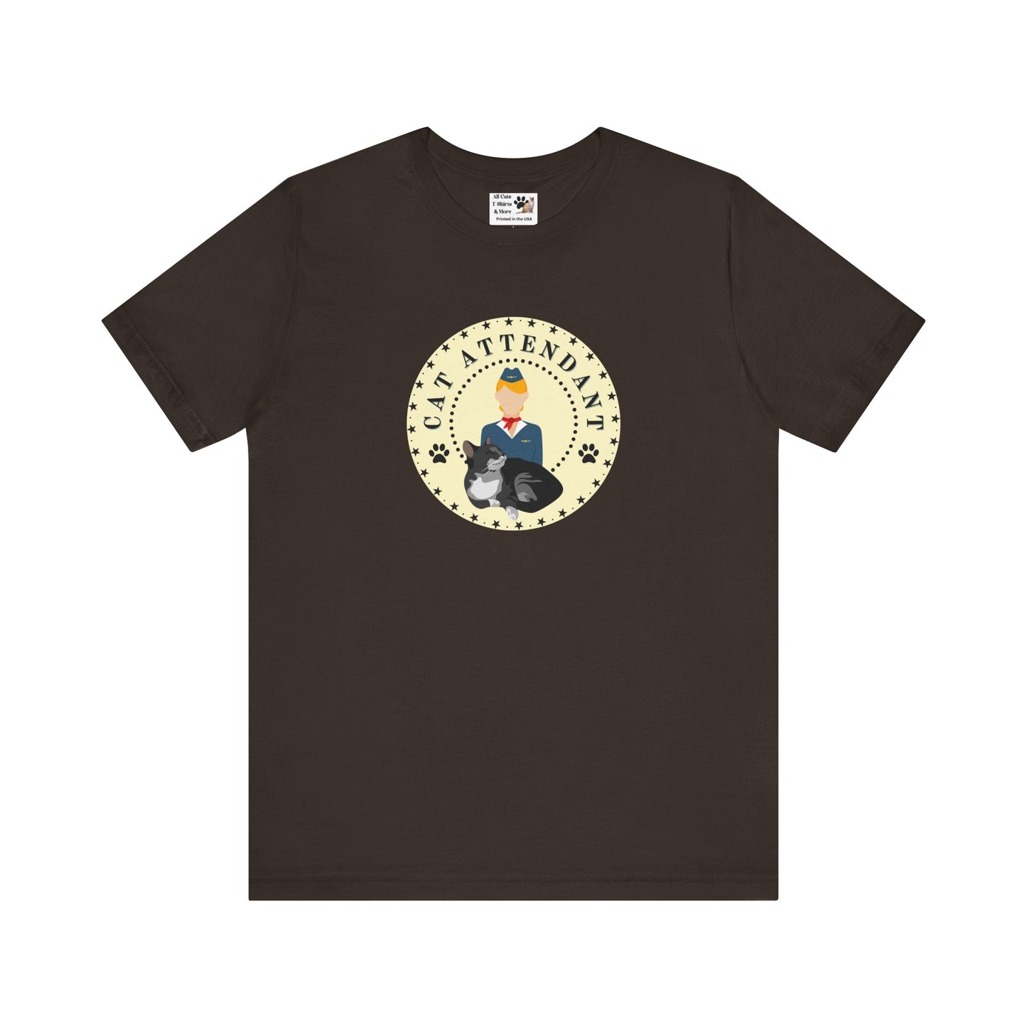 "Cat Attendant" Grey Cat T-Shirt - (Unisex Jersey Short Sleeve Tee - Perfect Gift for Cat Lovers!)