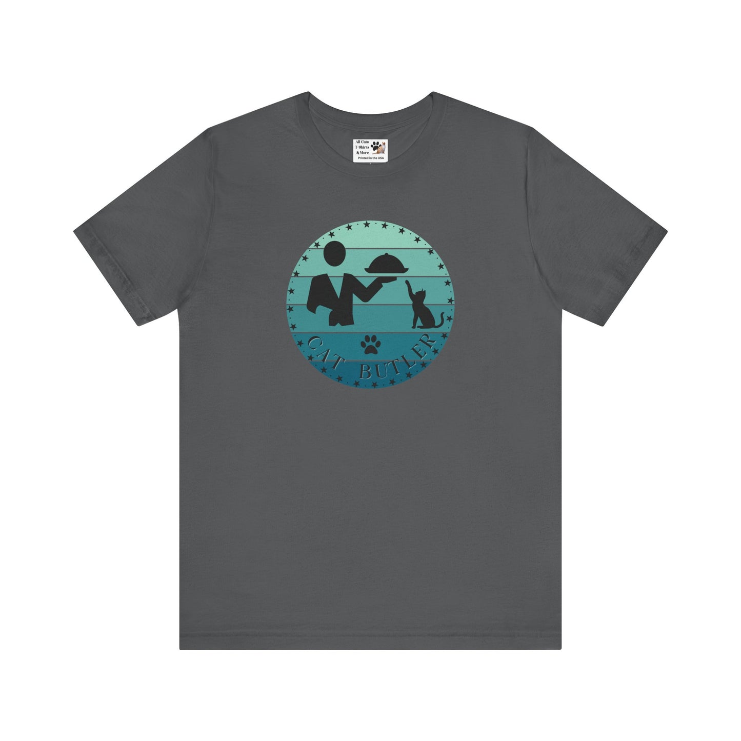 "Cat Butler" T-Shirt - Blue Vintage Sunset Style Graphic - (Unisex Jersey Short Sleeve Tee - Perfect Gift for Cat Lovers!)