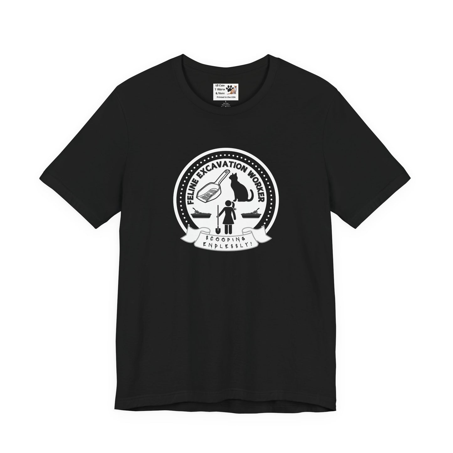 Fun Female Feline Excavation Worker Graphic T-Shirt - (Unisex Jersey Tee - Perfect for Cat Owners!)