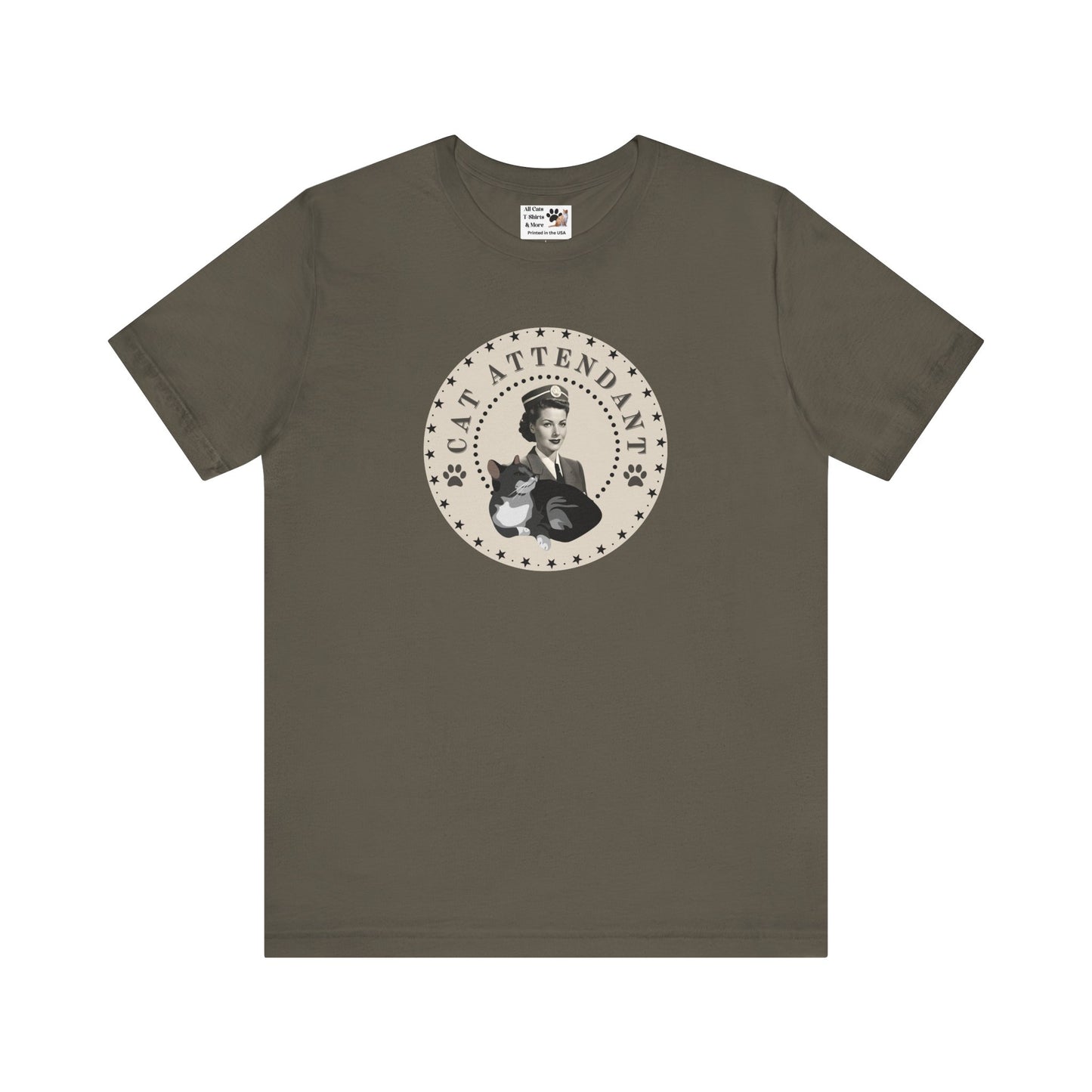 Vintage Style "Cat Attendant" T-Shirt - (Unisex Jersey Short Sleeve Tee - Perfect Gift for Cat Lovers!)
